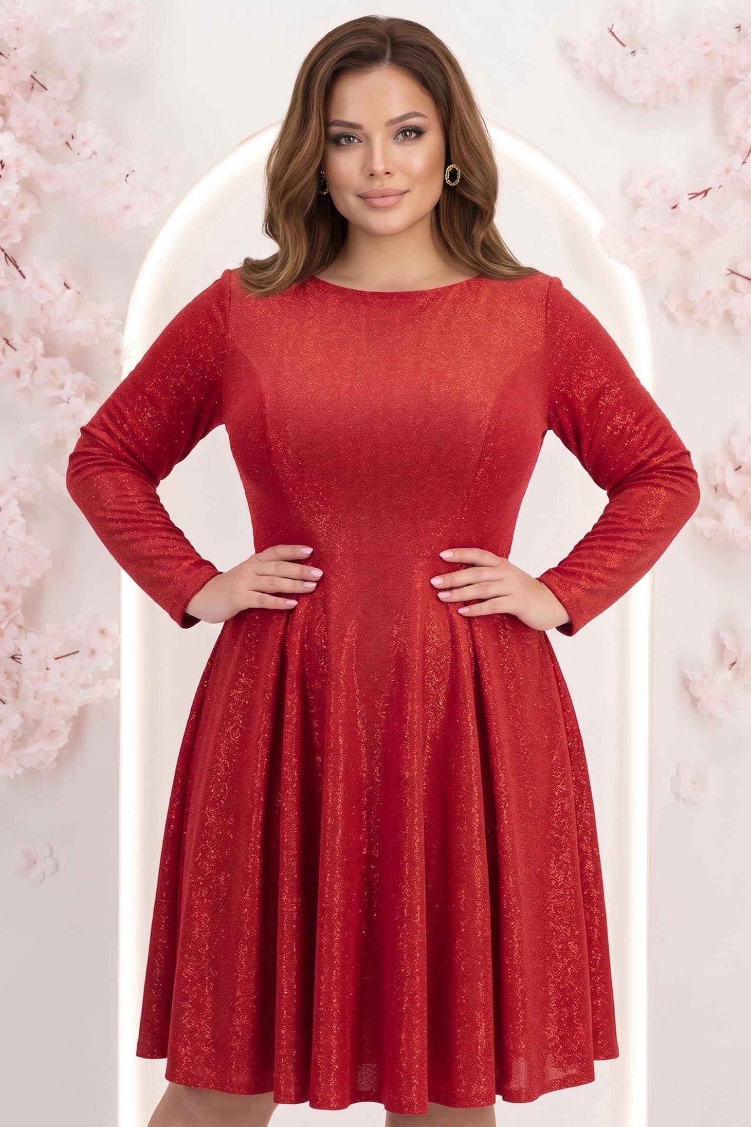 Rochie din catifea rosie pana la genunchi in clos cu decolteu rotunjit - StarShinerS 1 - StarShinerS.ro