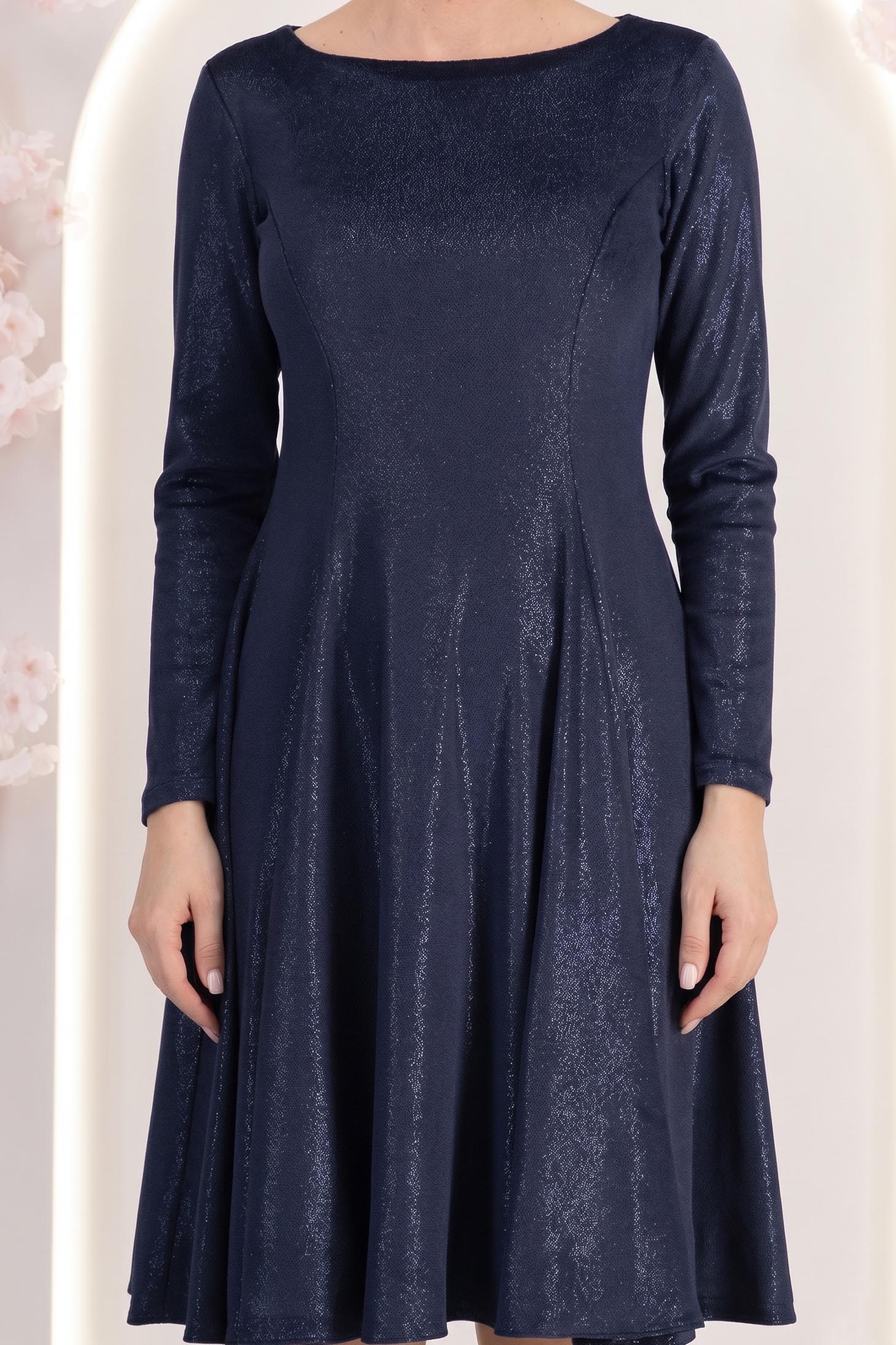 Rochie din catifea bleumarin pana la genunchi in clos cu decolteu rotunjit - StarShinerS 4 - StarShinerS.ro