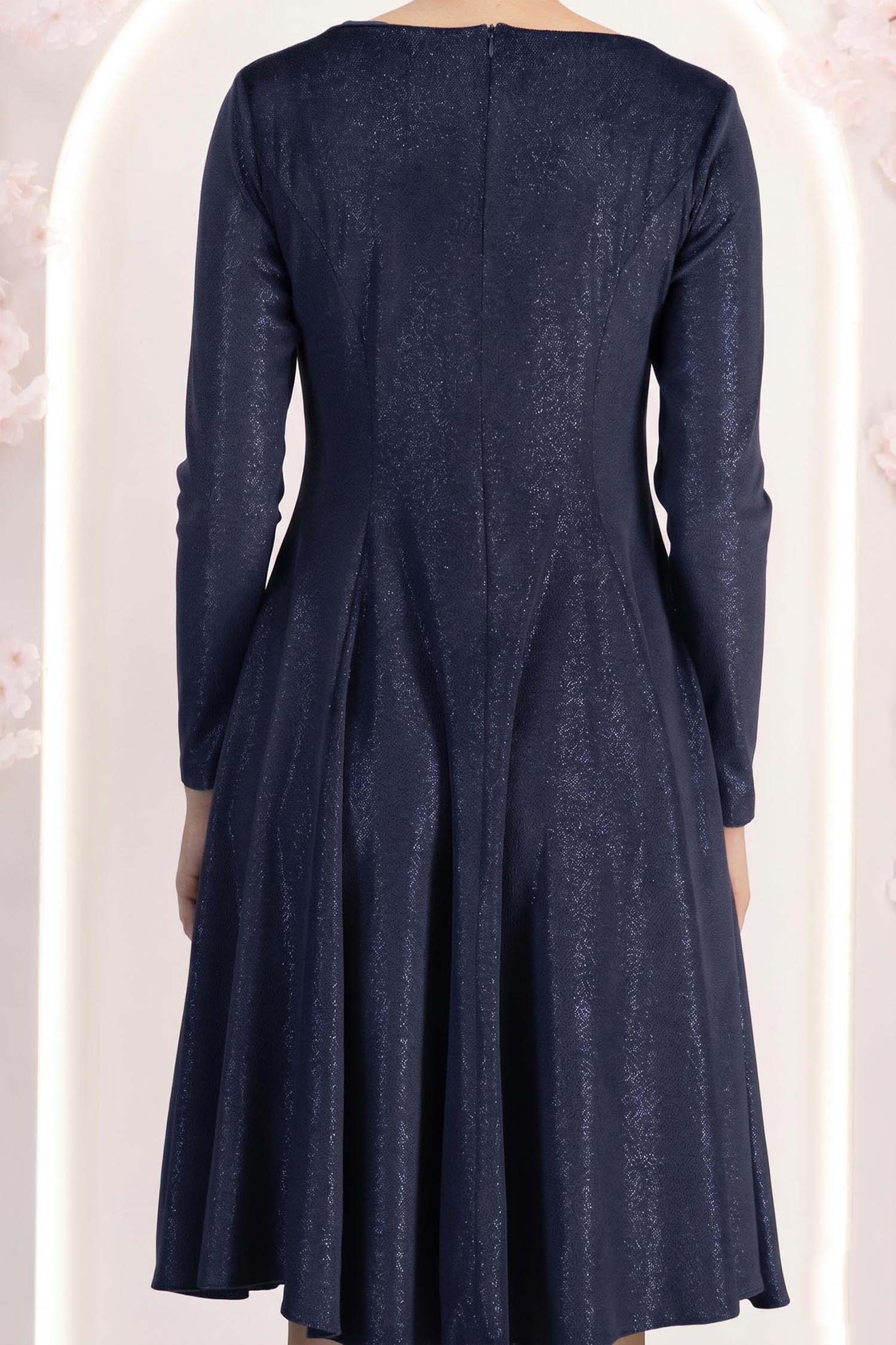 Rochie din catifea bleumarin pana la genunchi in clos cu decolteu rotunjit - StarShinerS 5 - StarShinerS.ro