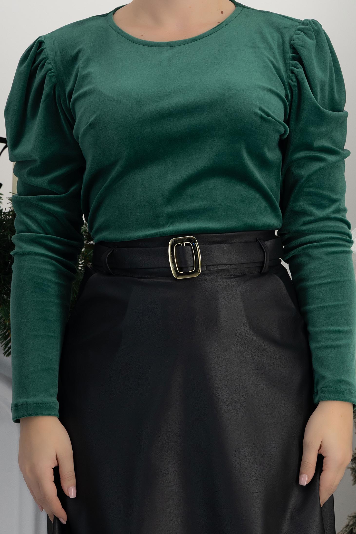 Zöld női blúz - StarShinerS hosszú ujjakkal bársony 5 - StarShinerS.hu