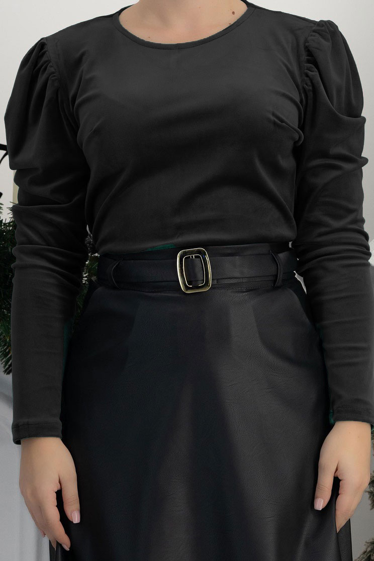 Fekete női blúz - StarShinerS hosszú ujjakkal bársony 5 - StarShinerS.hu