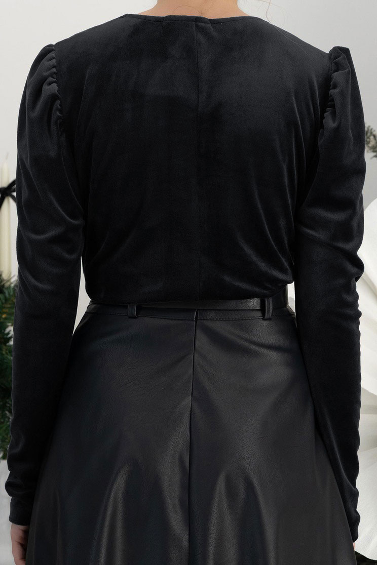 Fekete női blúz - StarShinerS hosszú ujjakkal bársony 6 - StarShinerS.hu