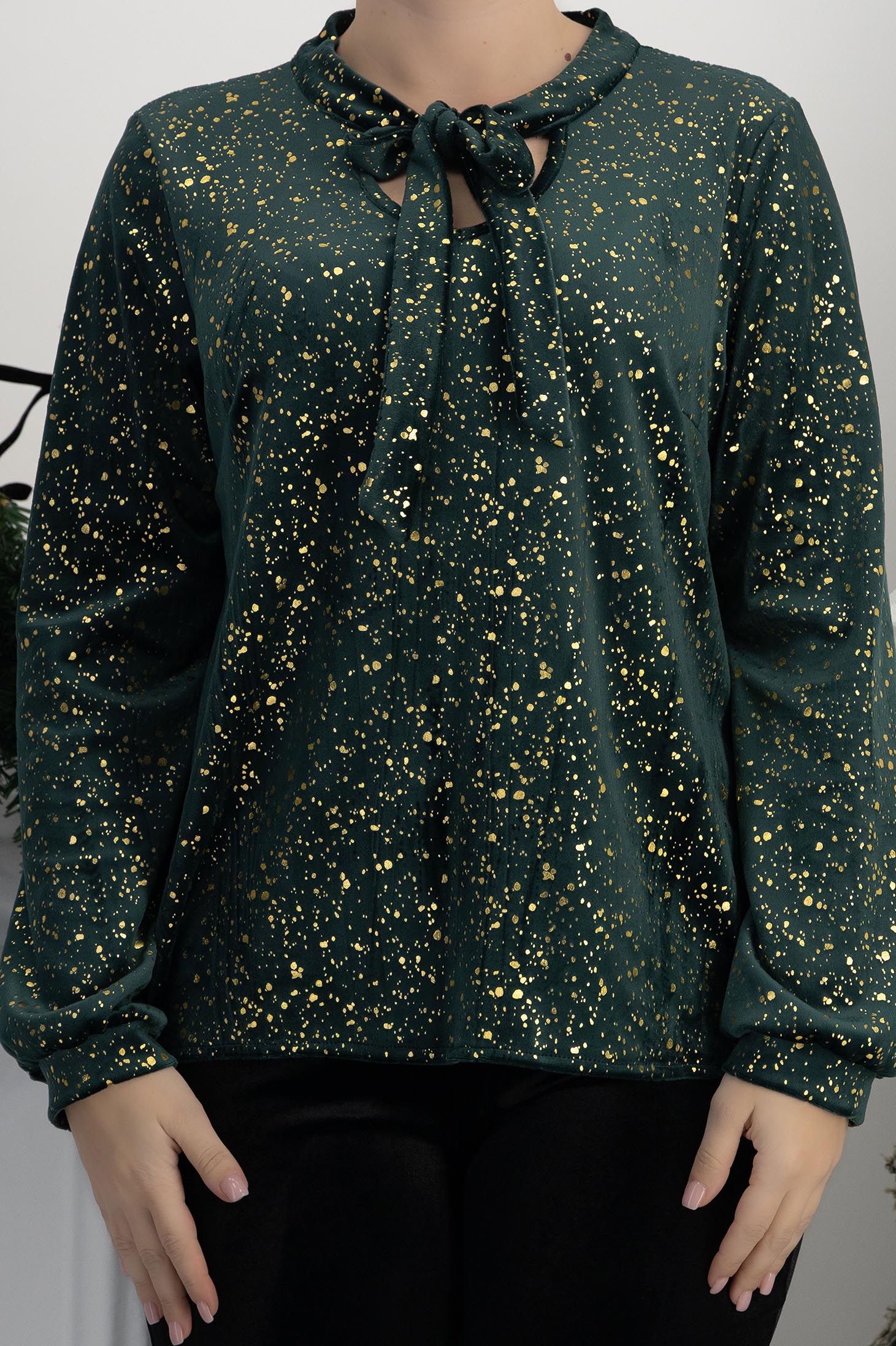 StarShinerS zelená dámská halenka samet široké 5 - StarShinerS.cz