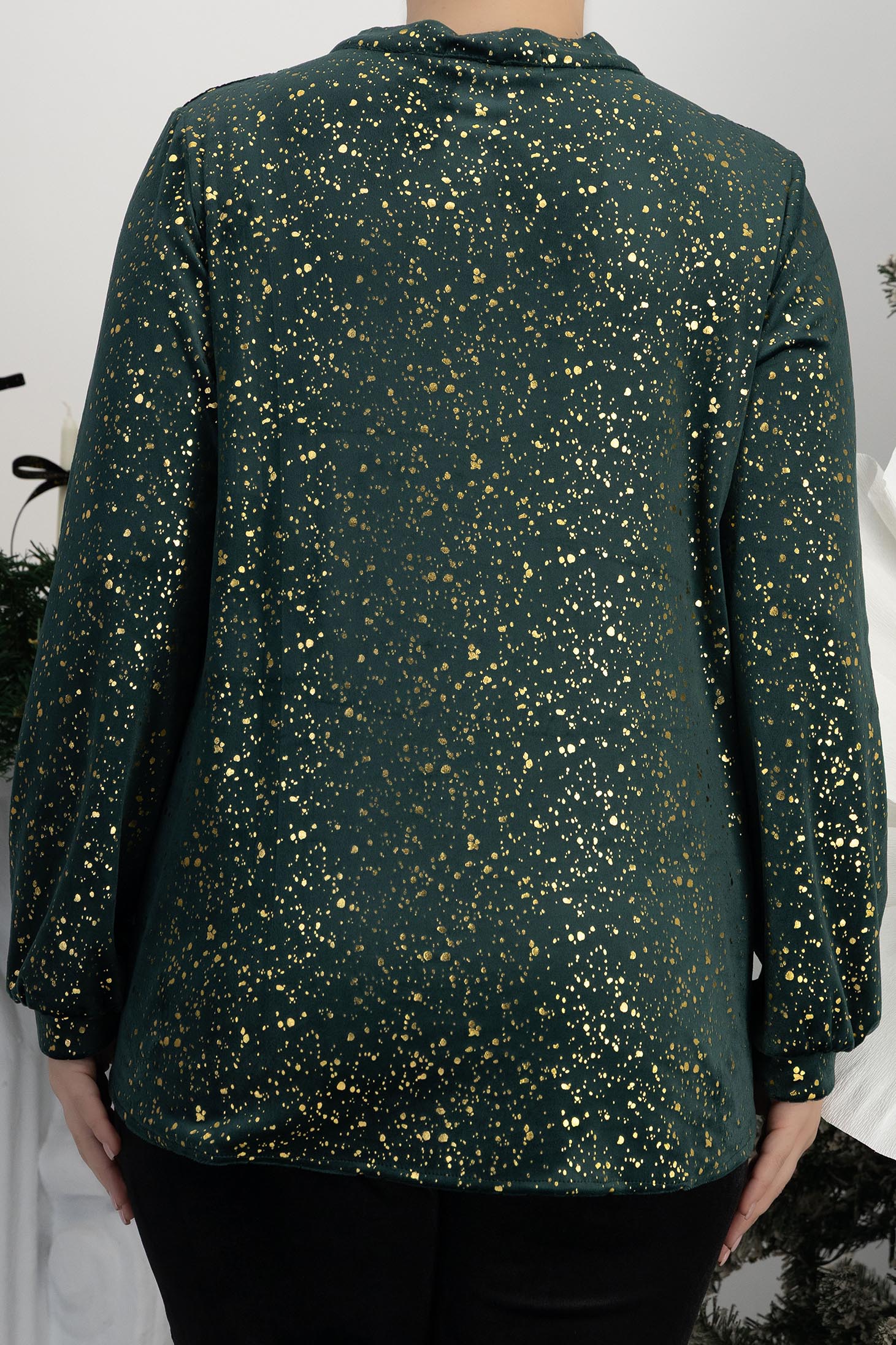 StarShinerS zelená dámská halenka samet široké 6 - StarShinerS.cz