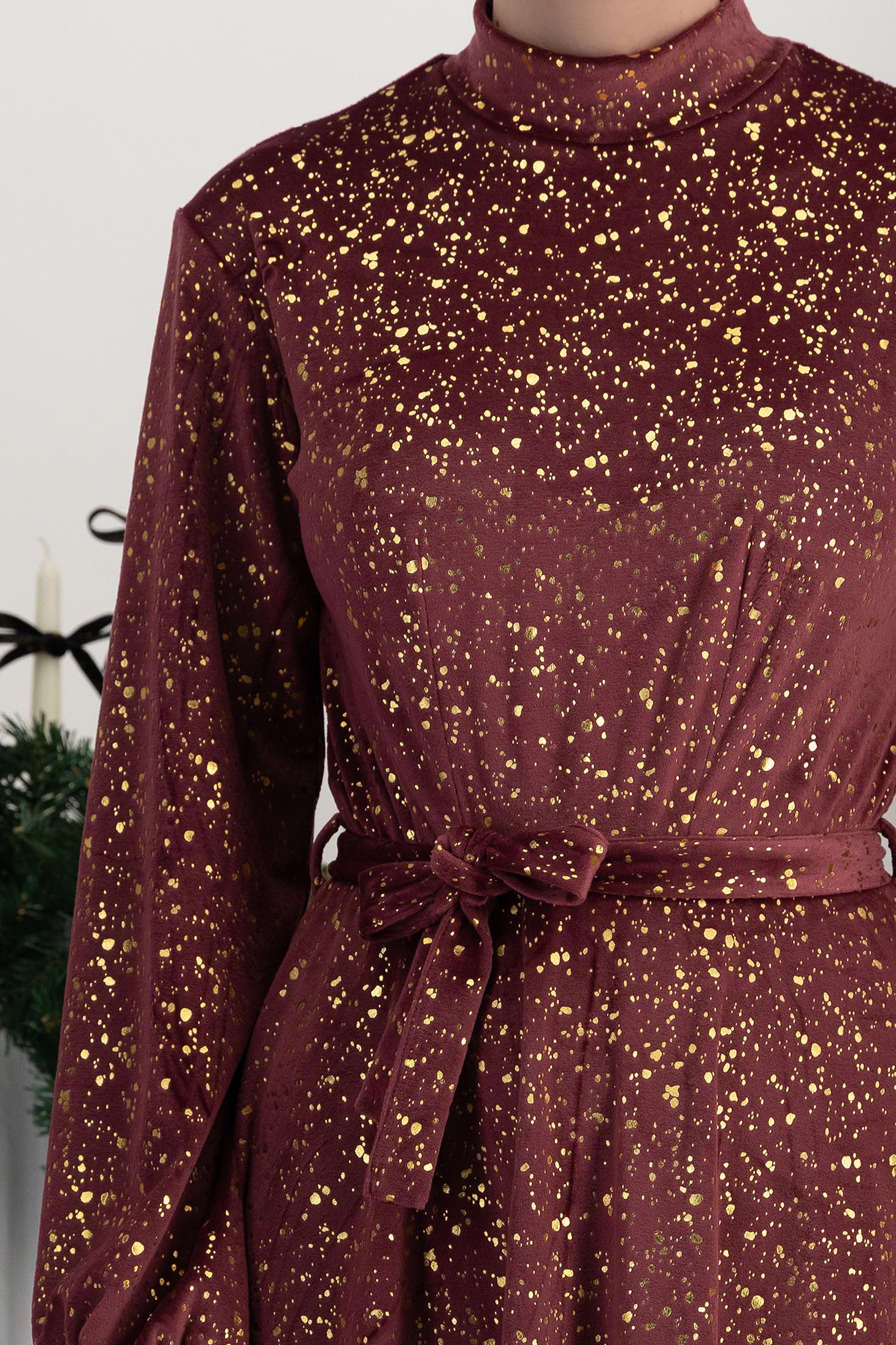 Téglaszínű ruha - StarShinerS térdig érő bársony harang alakú gumirozott derékrésszel 5 - StarShinerS.hu