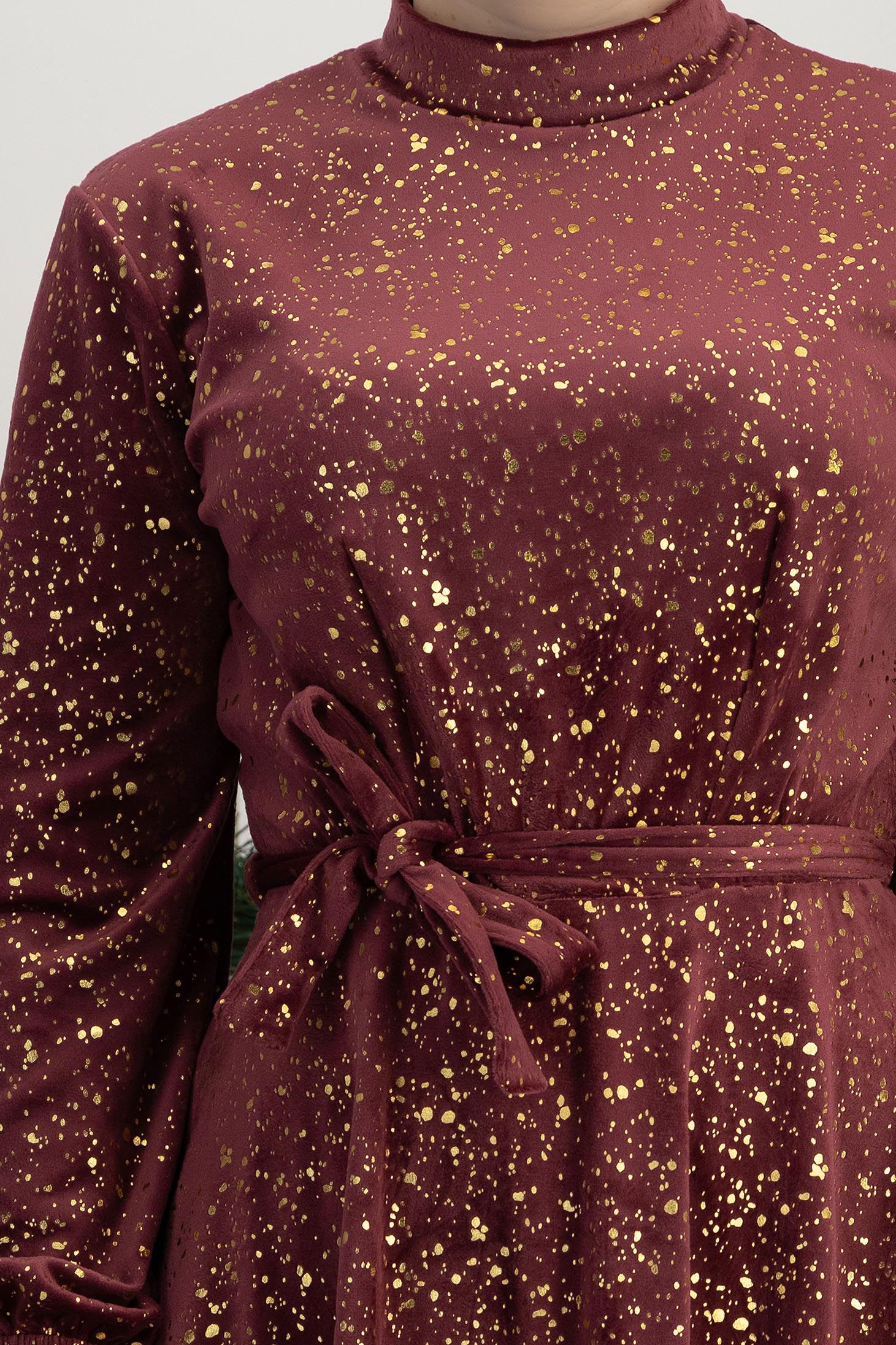 Rochie caramizie din catifea până la genunchi in clos cu elastic in talie si cordon detasabil - StarShinerS 4 - StarShinerS.ro