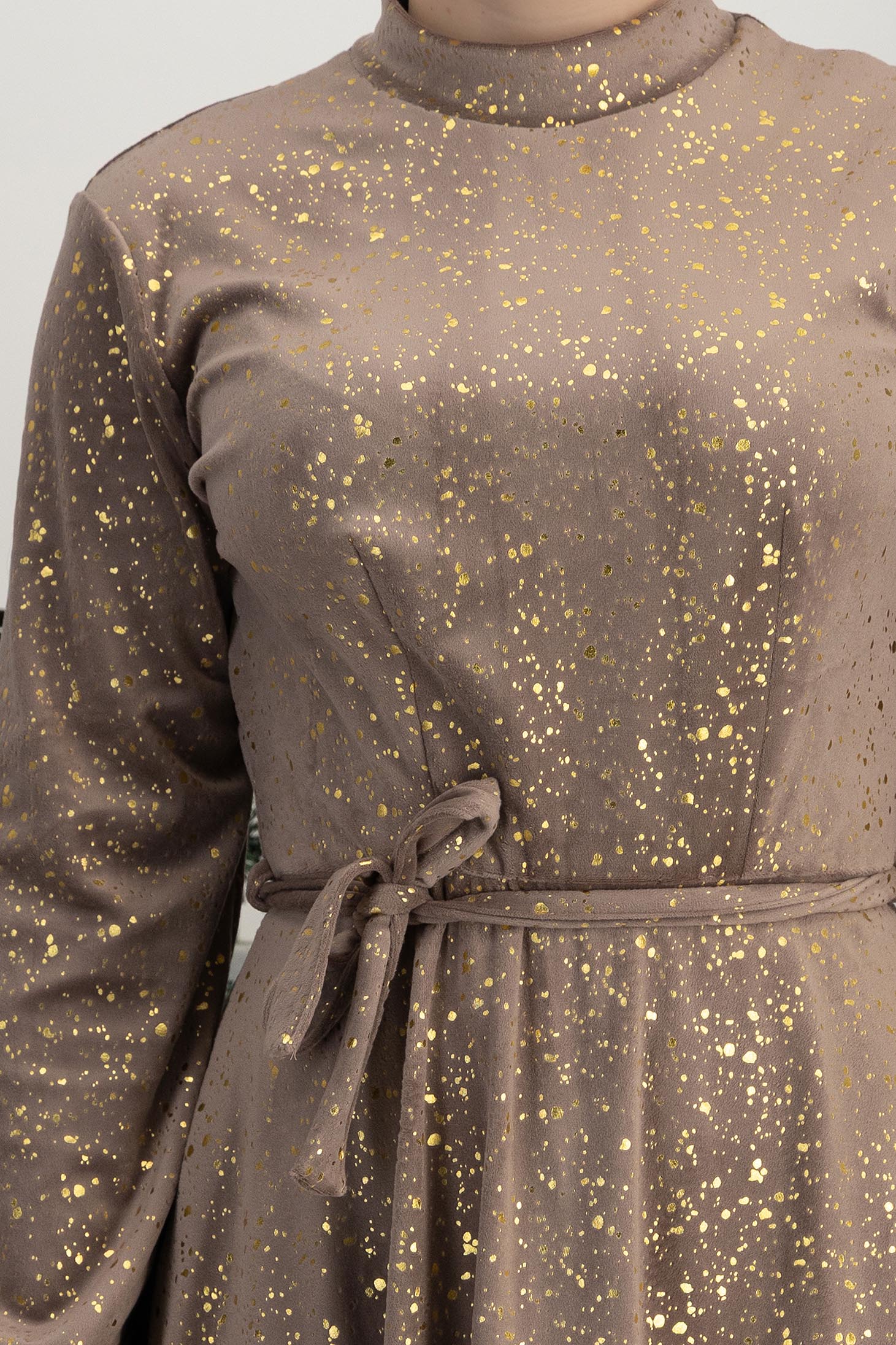 StarShinerS bežový šaty samet zapínání v pase na gumu 4 - StarShinerS.cz