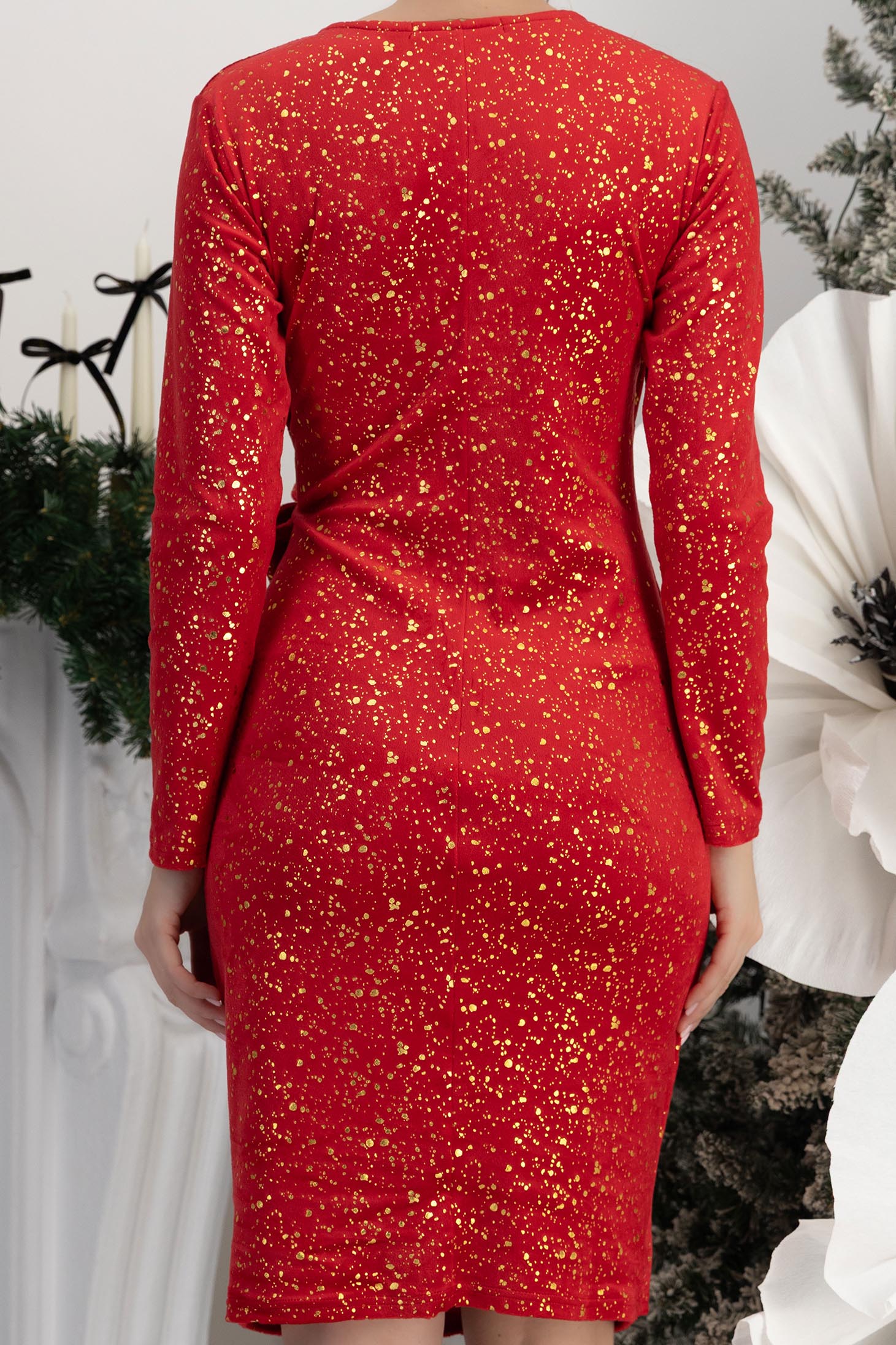 Piros ruha - StarShinerS rövid ceruza bársony 6 - StarShinerS.hu