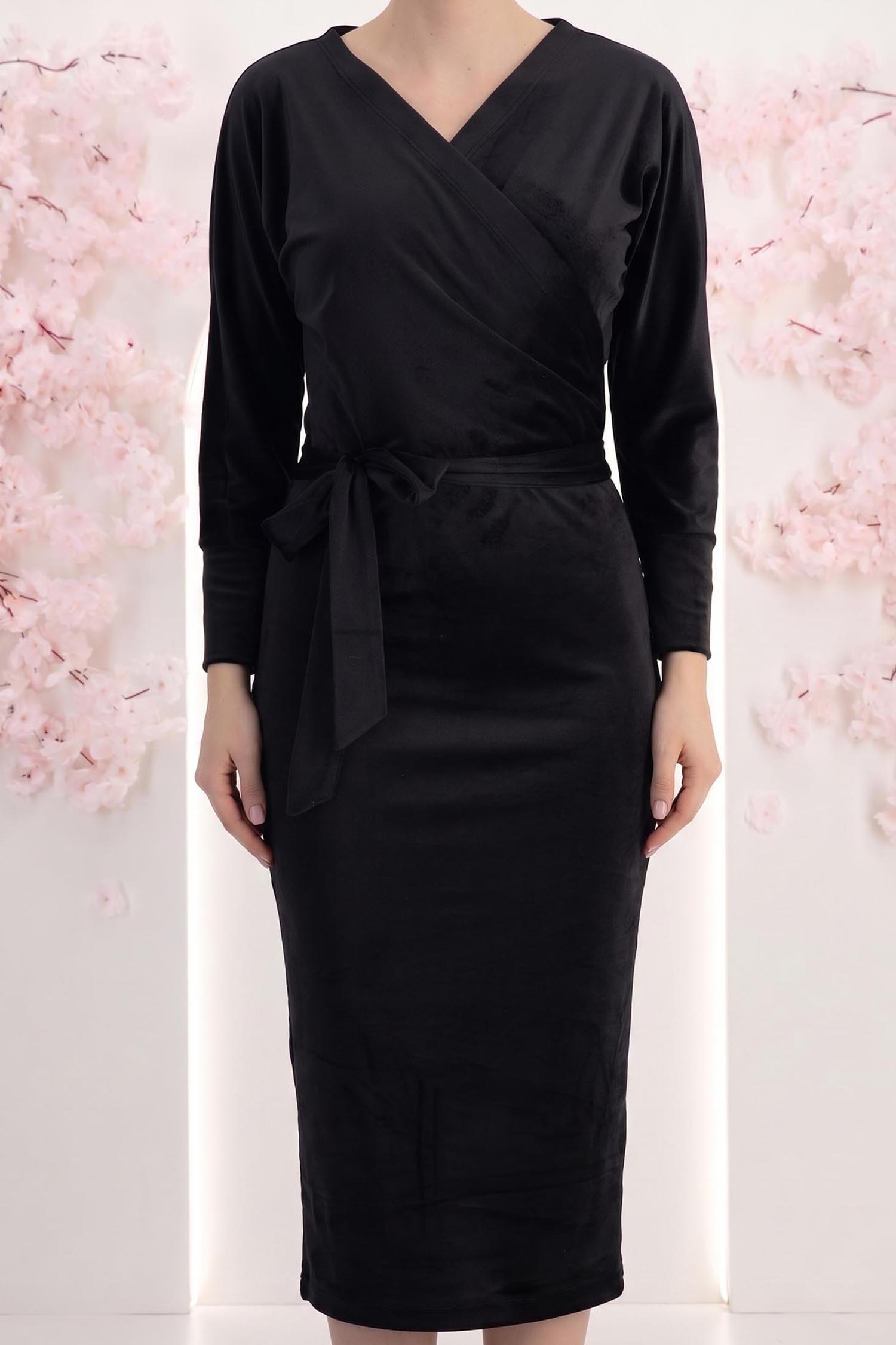 Rochie din catifea neagra midi tip creion cu decolteu petrecut - StarShinerS 4 - StarShinerS.ro