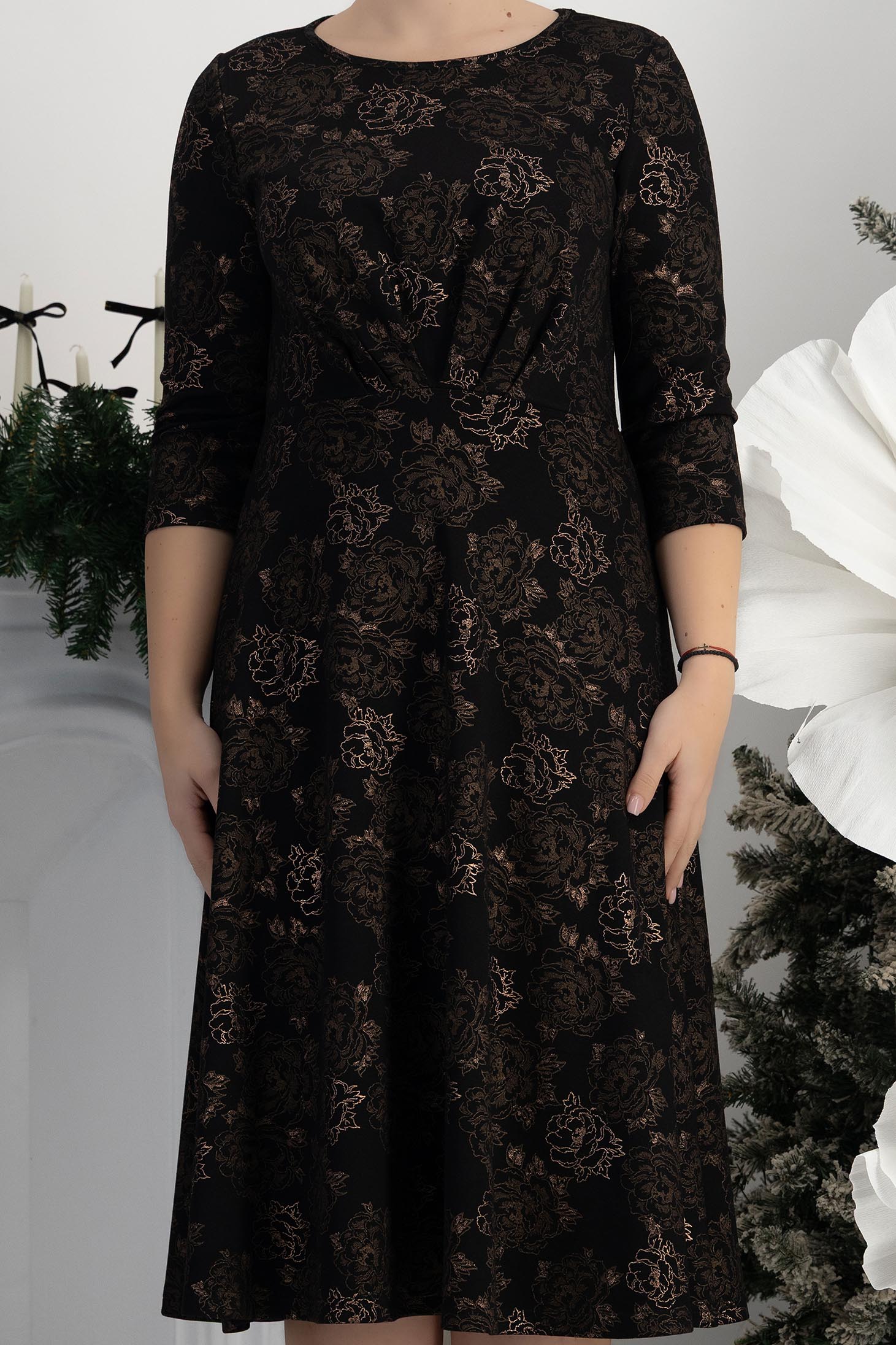 Fekete jersey anyagból készült midi, A-vonalú ruha – StarShinerS 5 - StarShinerS.hu