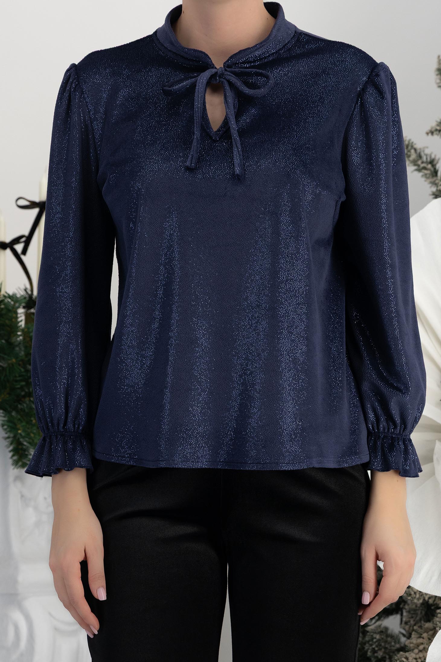 Mornarsko plava bluza za žene širok baršun 5 - StarShinerS.hr