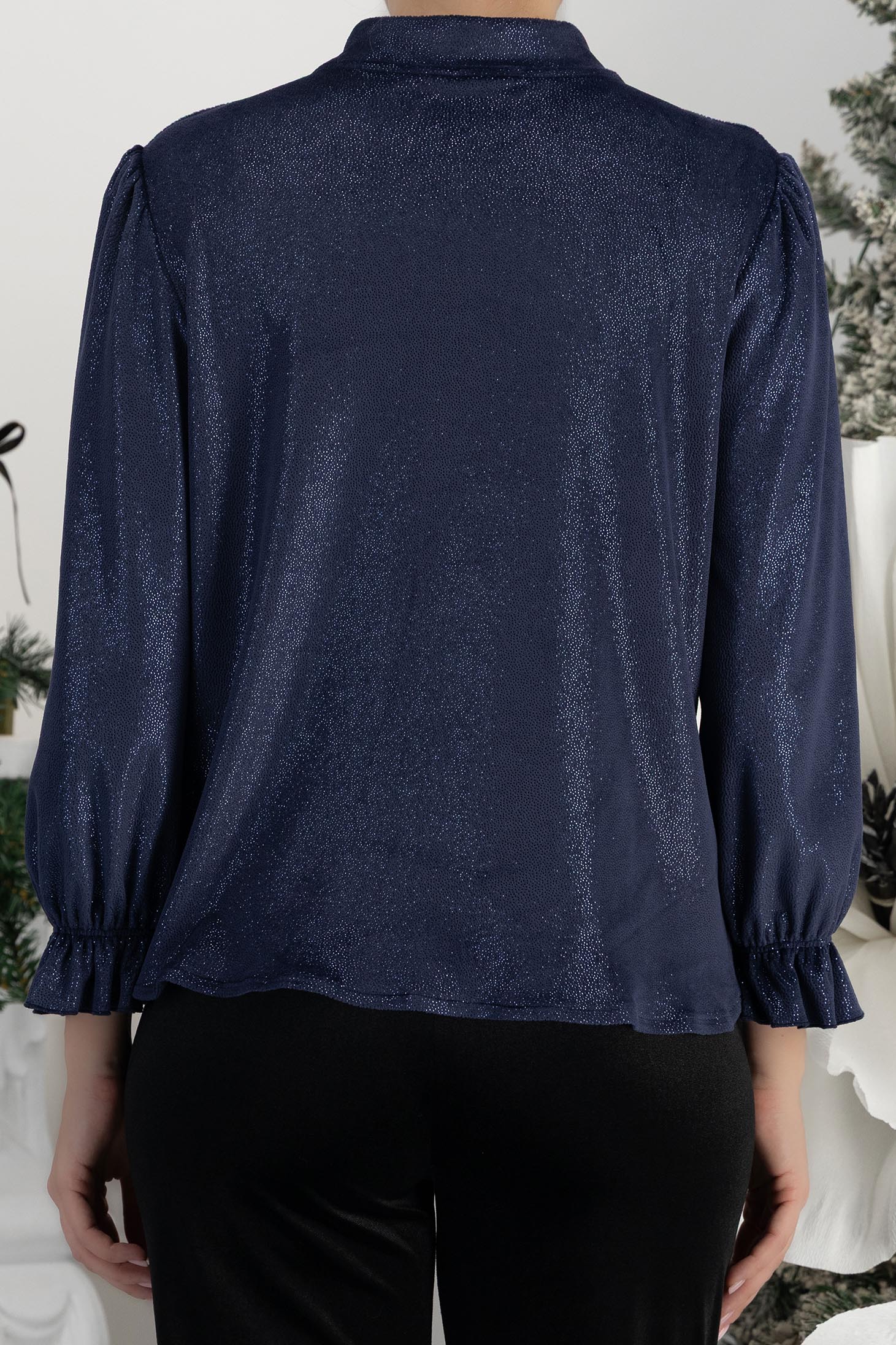 Mornarsko plava bluza za žene širok baršun 6 - StarShinerS.hr