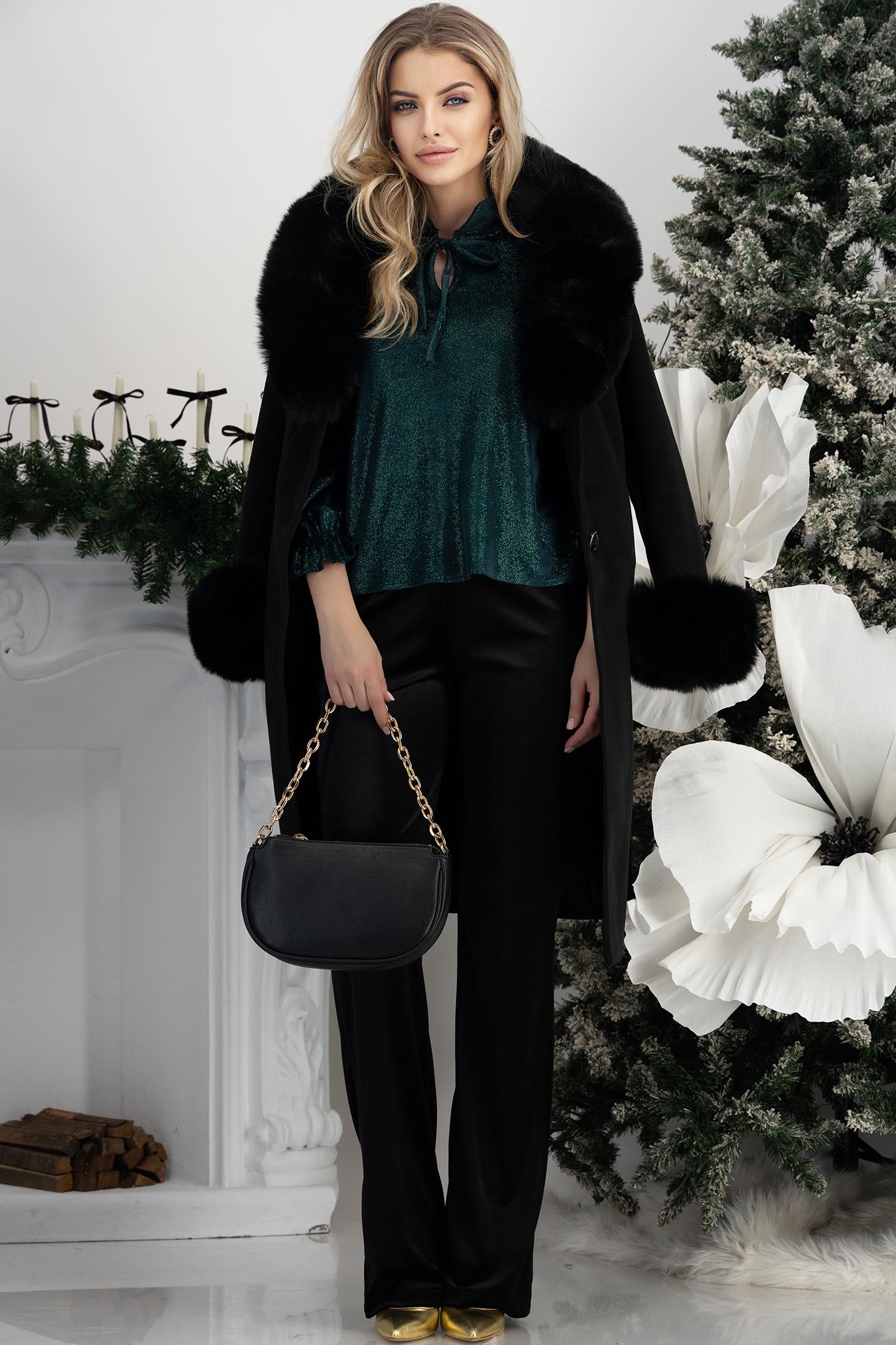 Zöld csillogó bársony blúz, enyhén bő szabással és fodros ujjakkal – StarShinerS 3 - StarShinerS.hu