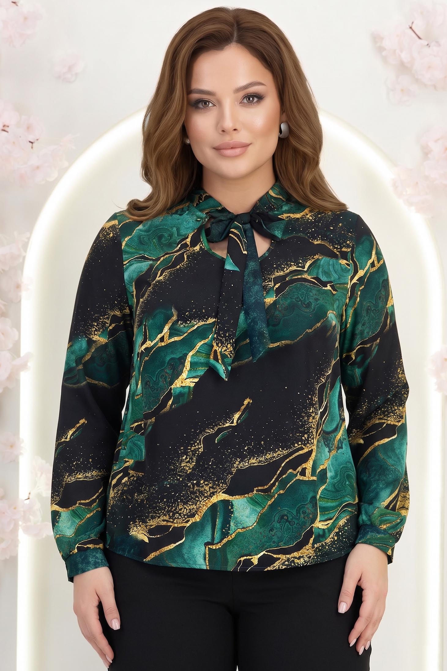 Bluza din satin verde cu croi larg si guler tip esarfa - StarShinerS 1 - StarShinerS.ro