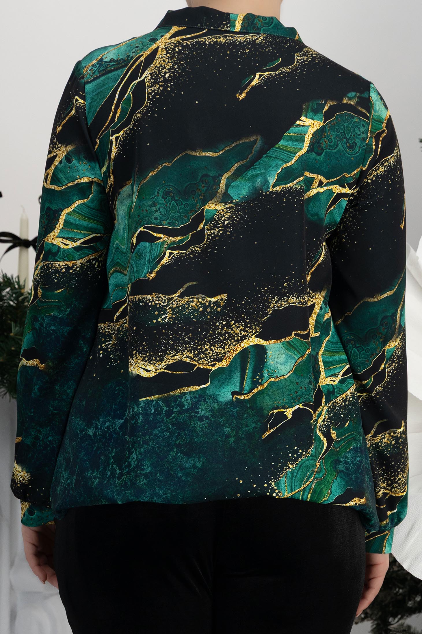 StarShinerS zelená dámská halenka široké satén 5 - StarShinerS.cz