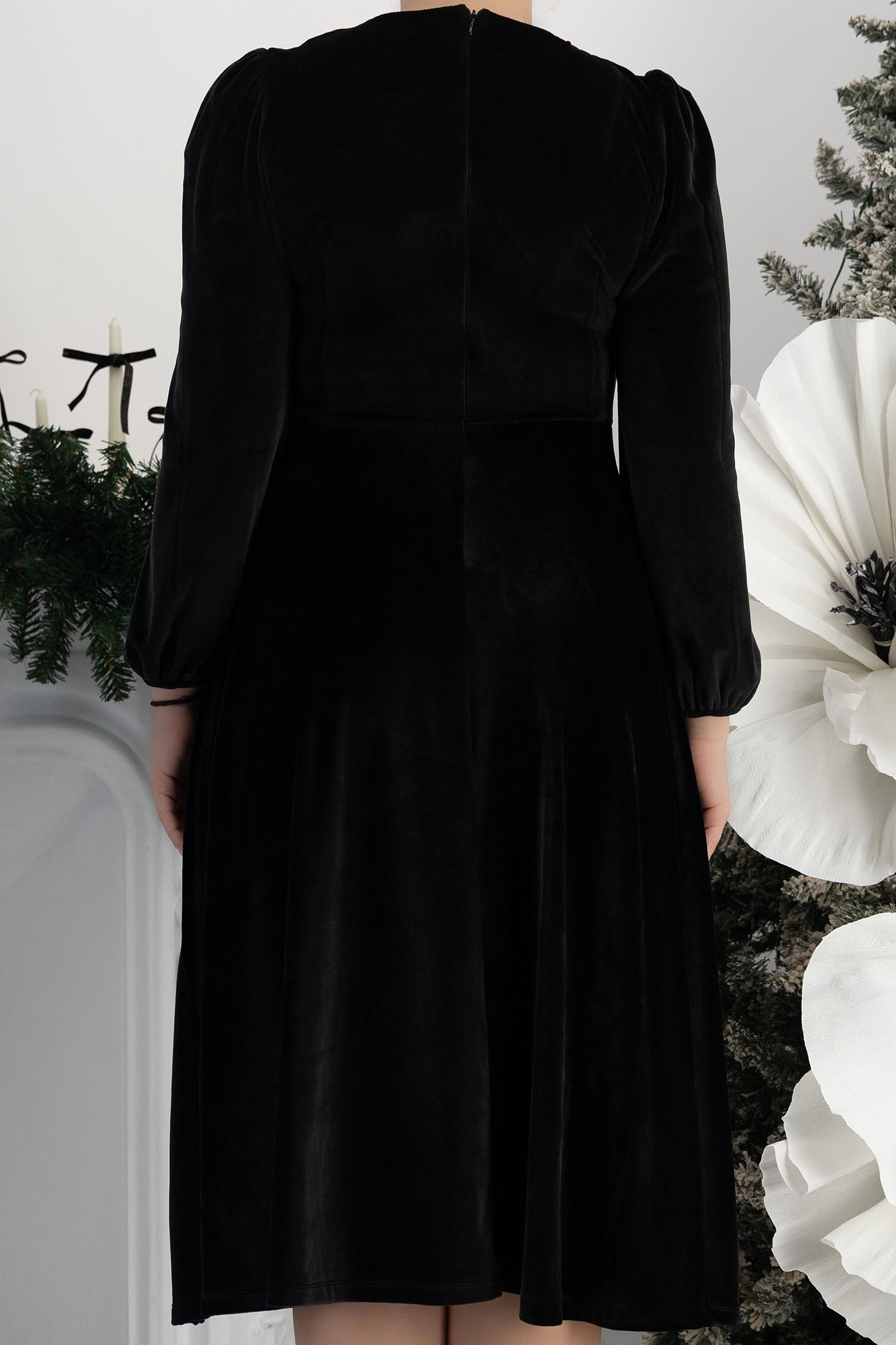 Crno haljina baršun midi cloche 6 - StarShinerS.hr