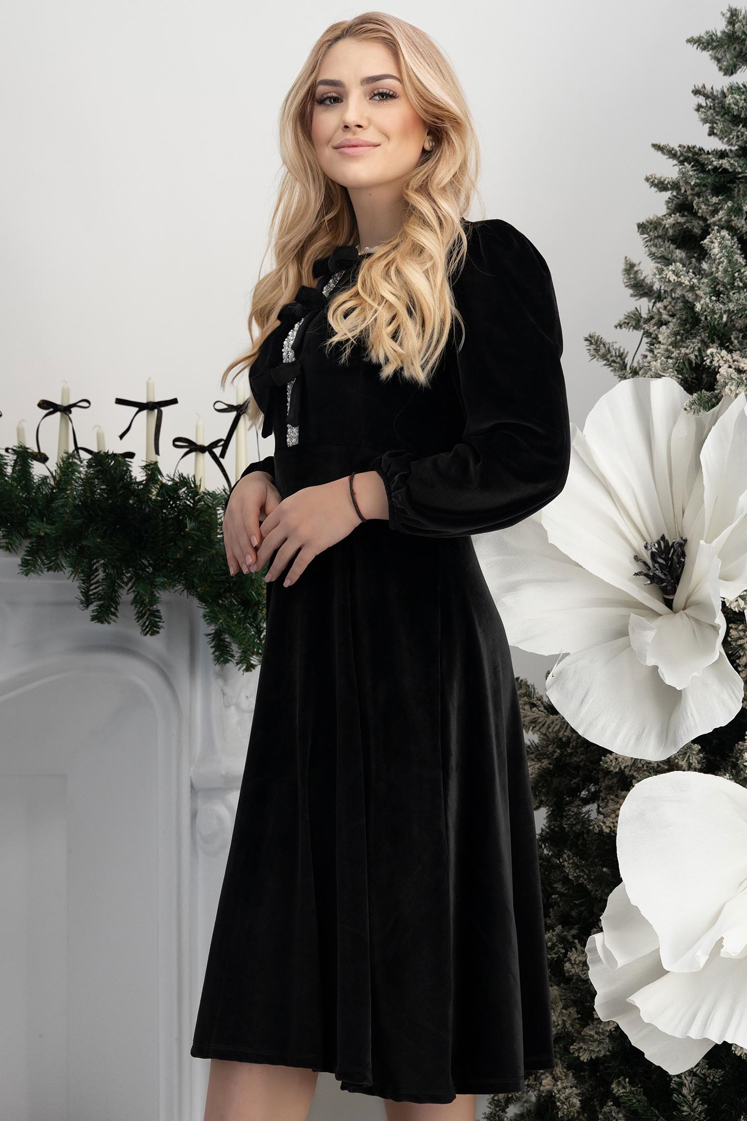 Crno haljina baršun midi cloche 2 - StarShinerS.hr