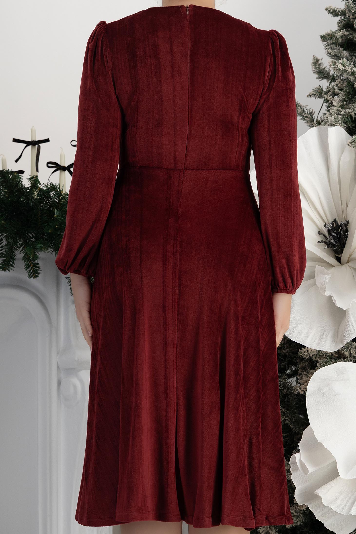 Třešňová šaty samet přes koleno zvonový skleník 6 - StarShinerS.cz