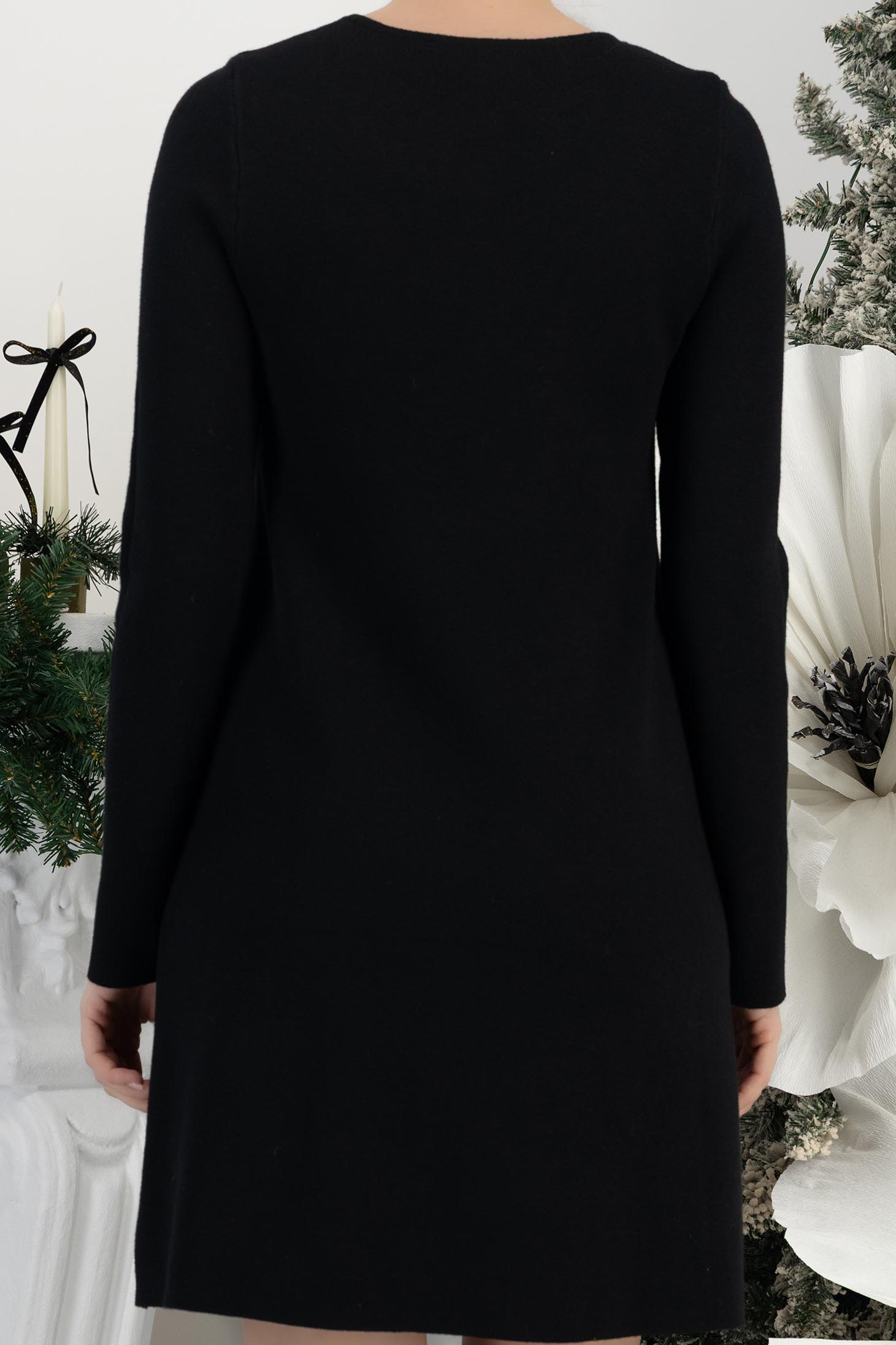 Crno haljina ravno kratak pletenje 5 - StarShinerS.hr