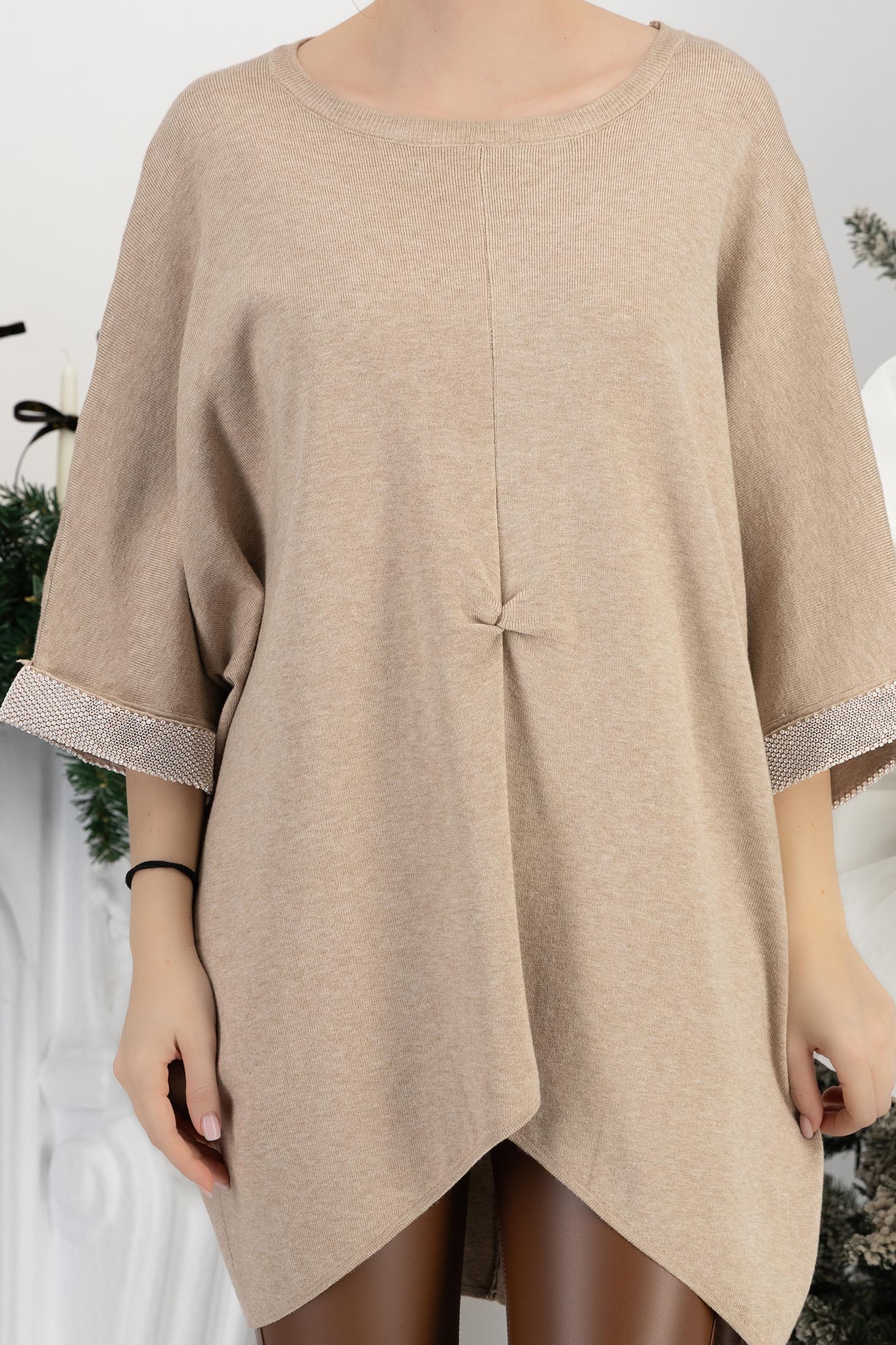 Bežový dámská halenka pletení široké 5 - StarShinerS.cz