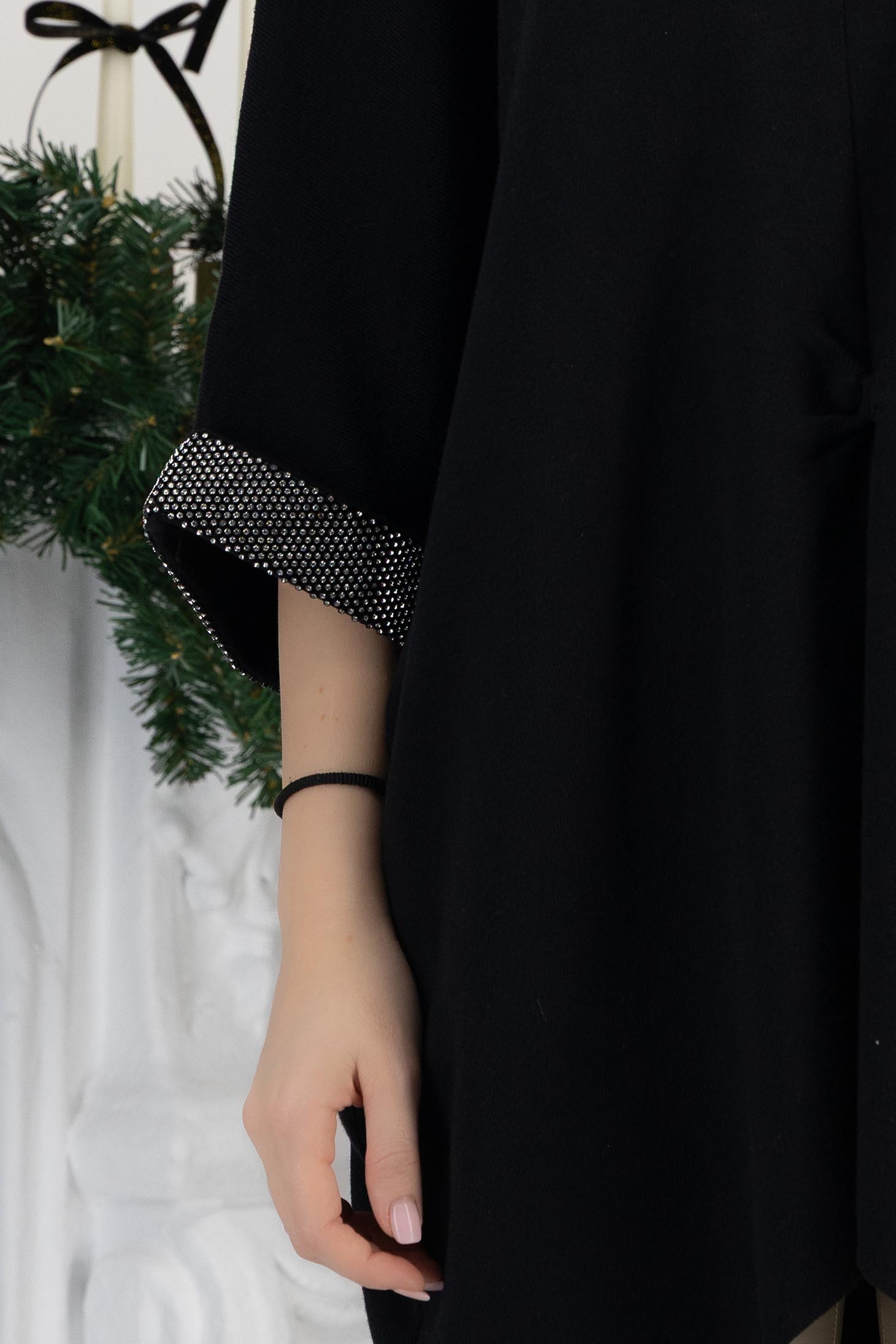 Bluza din tricot fin neagra cu maneci trei-sferturi si croi larg cu aplicatii stralucitoare 4 - StarShinerS.ro
