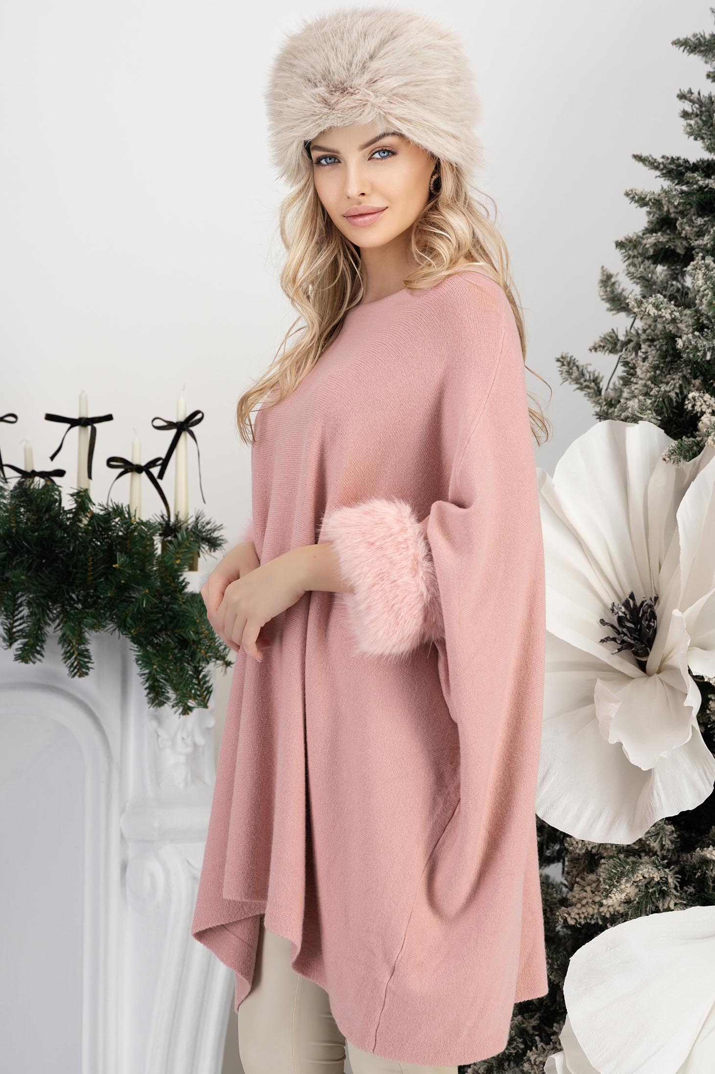 Růžová dámská halenka široké pletení 2 - StarShinerS.cz