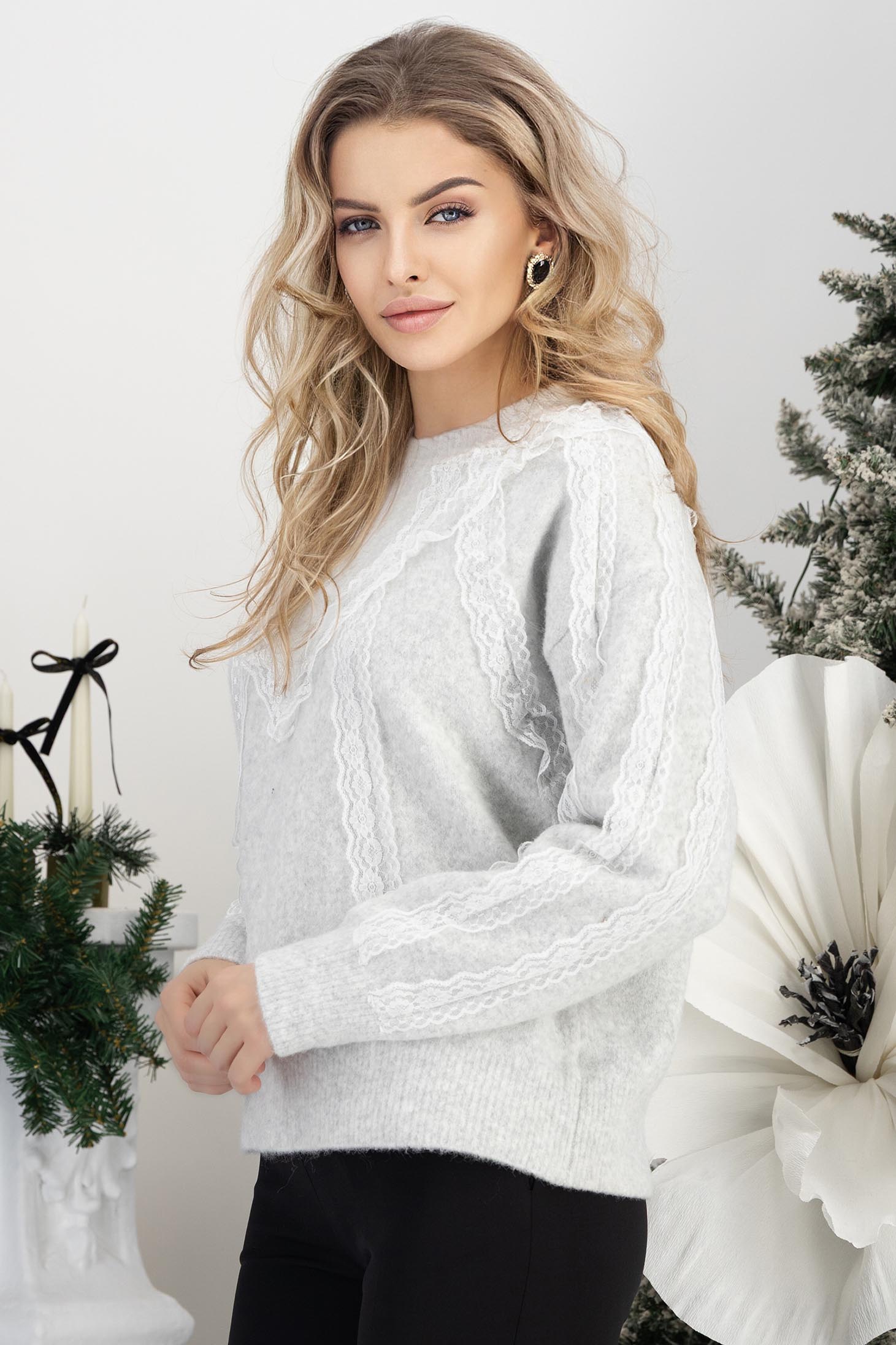 Siv damski džemperi pletenje širok 2 - StarShinerS.hr