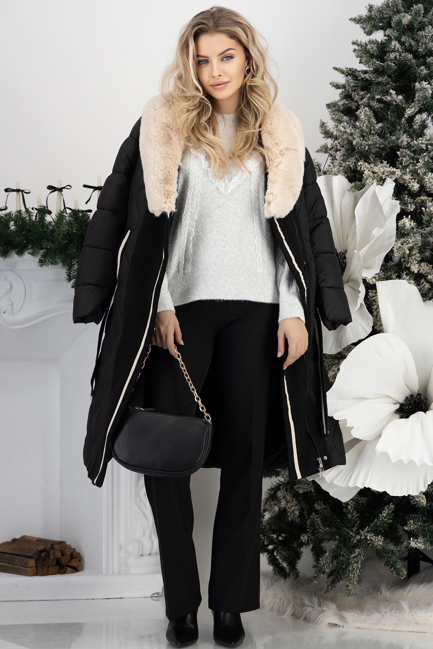 Siv damski džemperi pletenje širok 3 - StarShinerS.hr