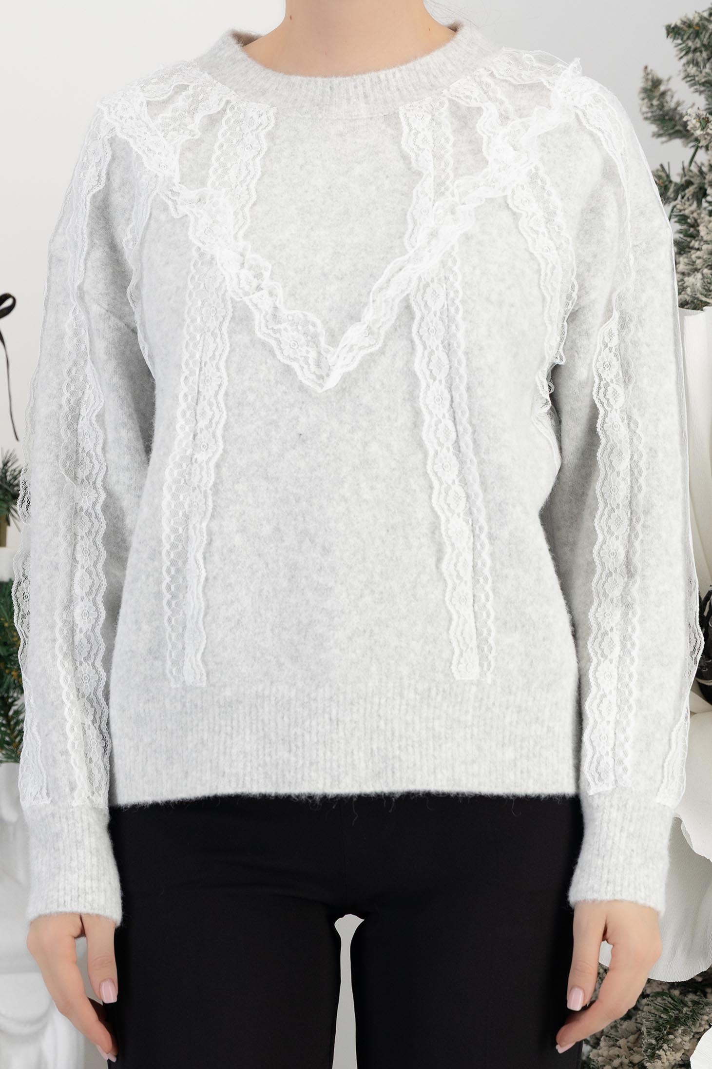 Siv damski džemperi pletenje širok 5 - StarShinerS.hr