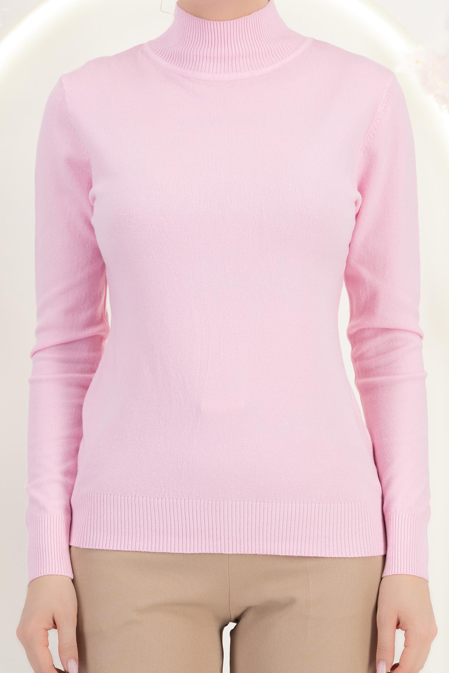 Pink finom kötött anyagból készült, testhezálló garbó magas nyakkal 5 - StarShinerS.hu