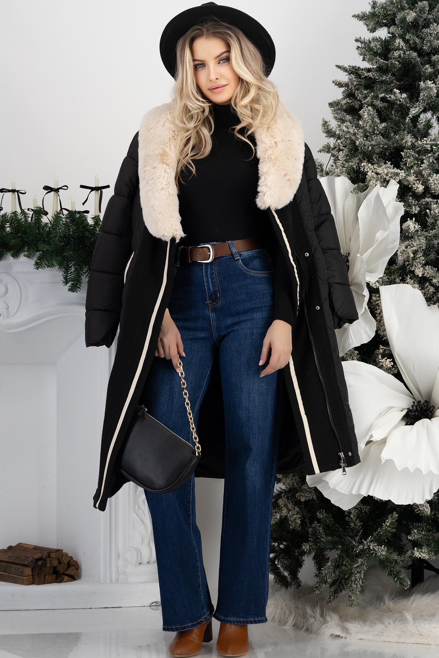 Maleta din tricot fin neagra mulata cu guler inalt 3 - StarShinerS.ro