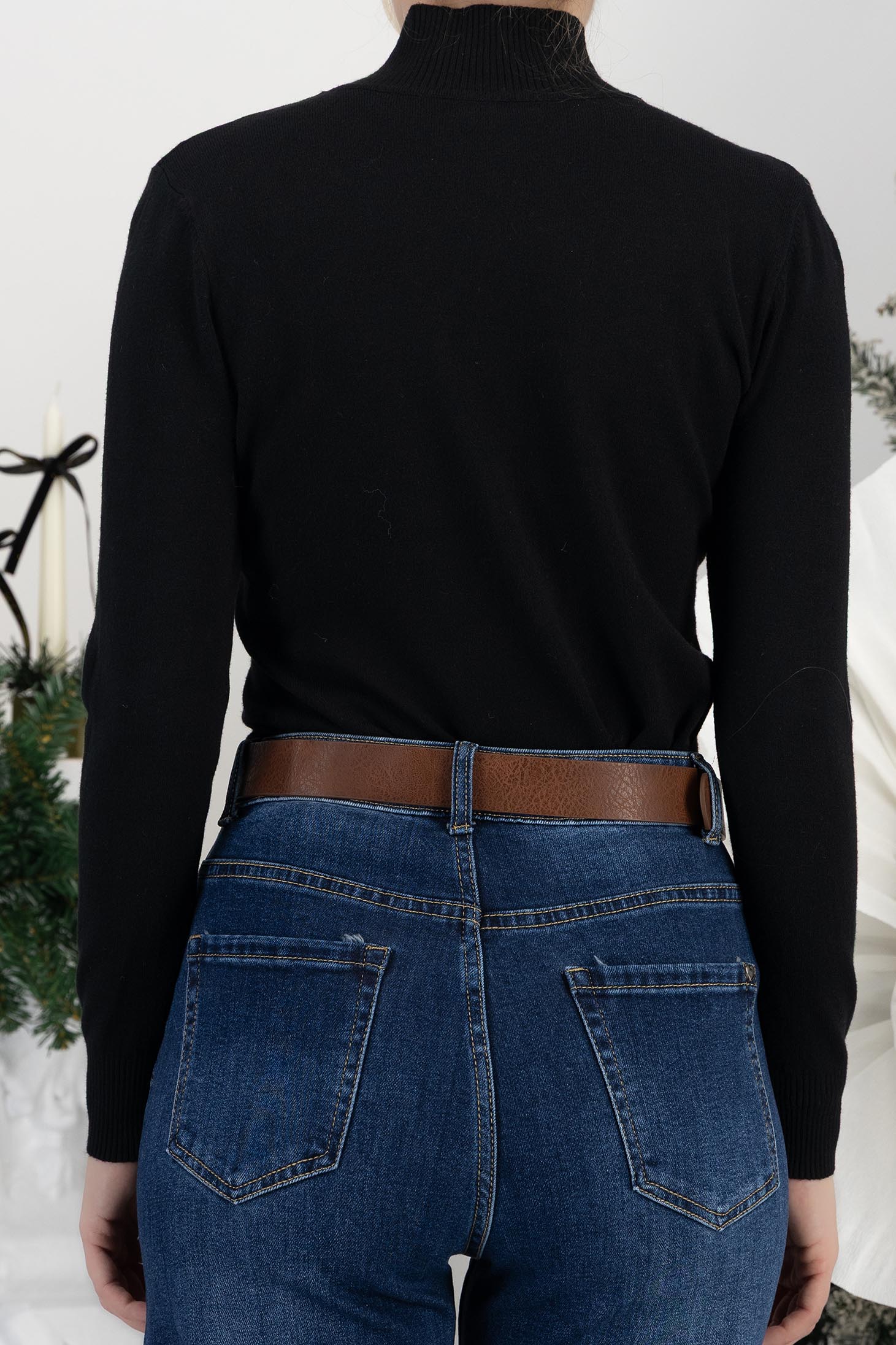 Maleta din tricot fin neagra mulata cu guler inalt 6 - StarShinerS.ro