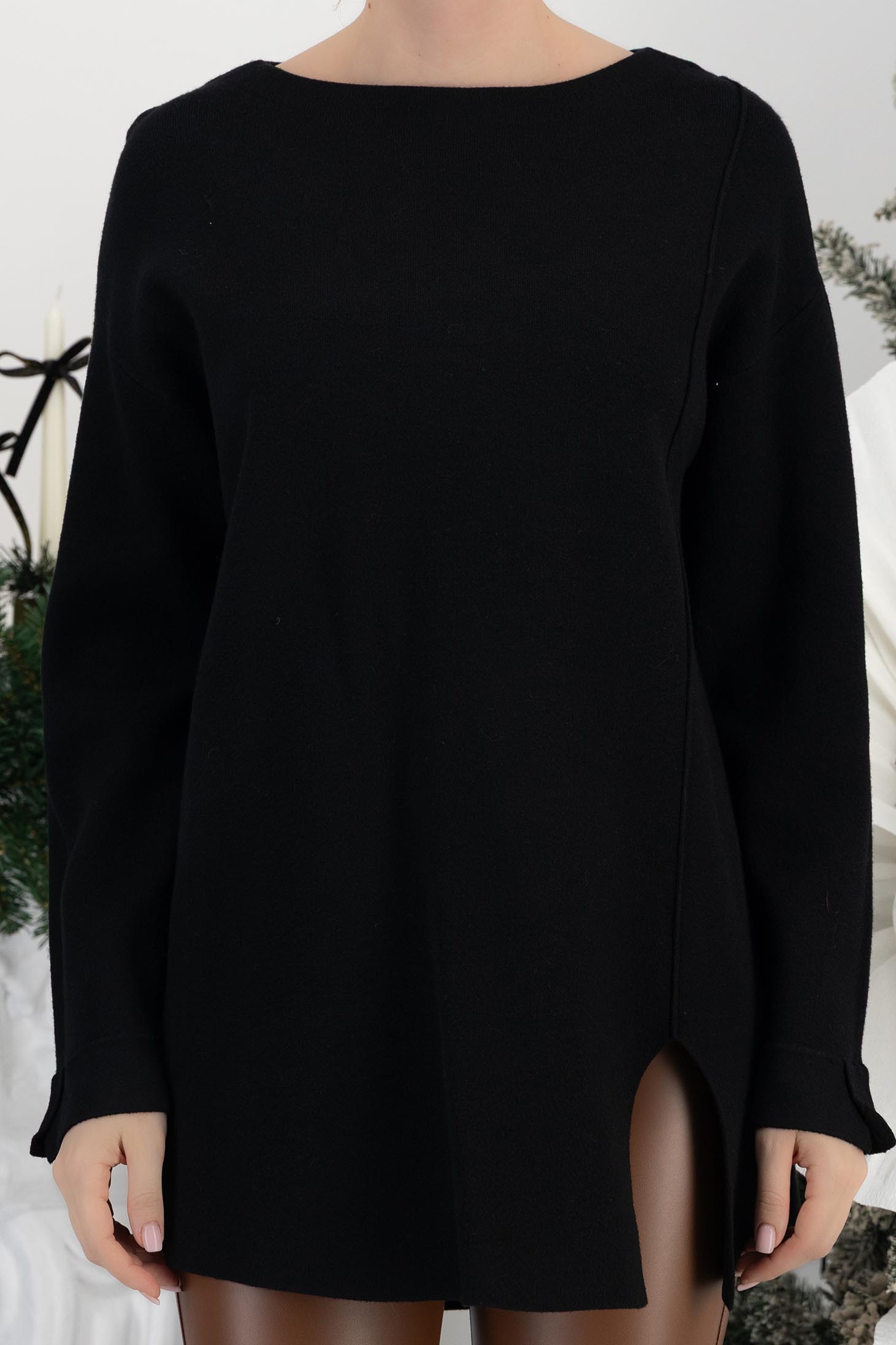 Crno damski džemperi pletenje širok 5 - StarShinerS.hr