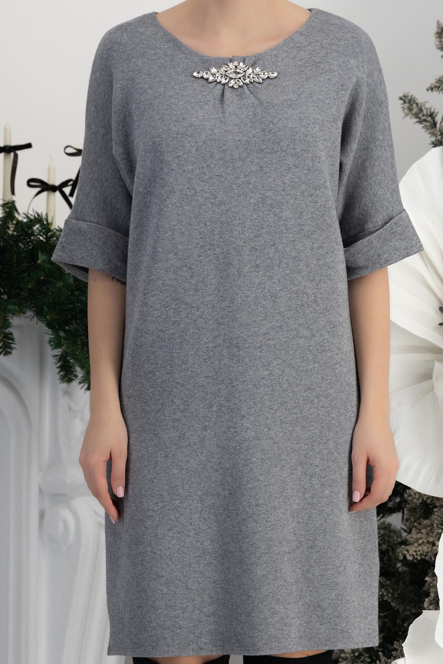 Siv haljina širok pletenje 5 - StarShinerS.hr