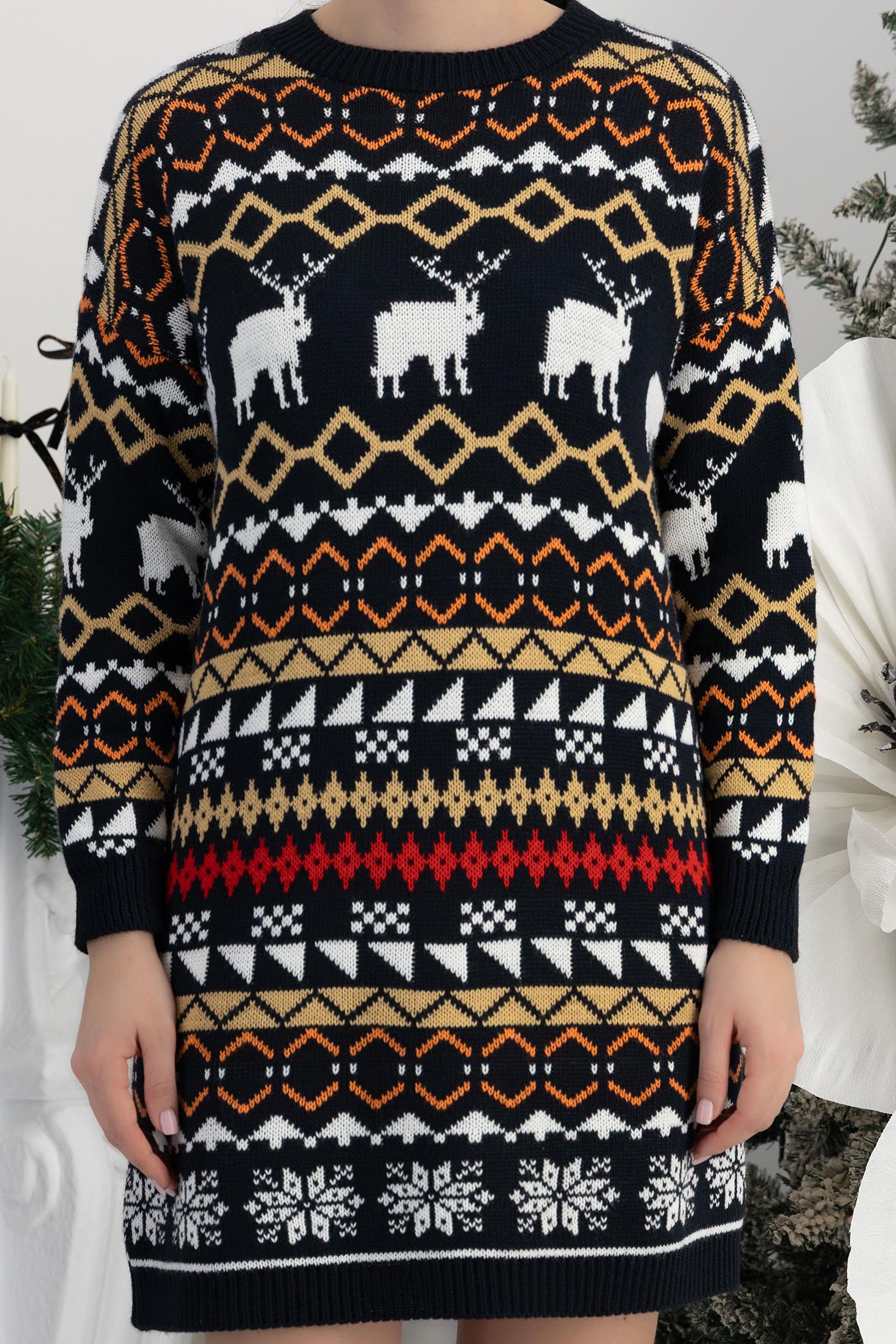 Sötétkék ruha bő szabású kötött rövid 5 - StarShinerS.hu