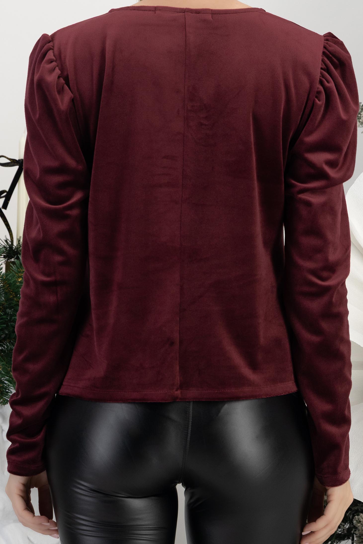 Bluza dama din catifea visinie cu un croi drept si umeri bufanti - StarShinerS 6 - StarShinerS.ro