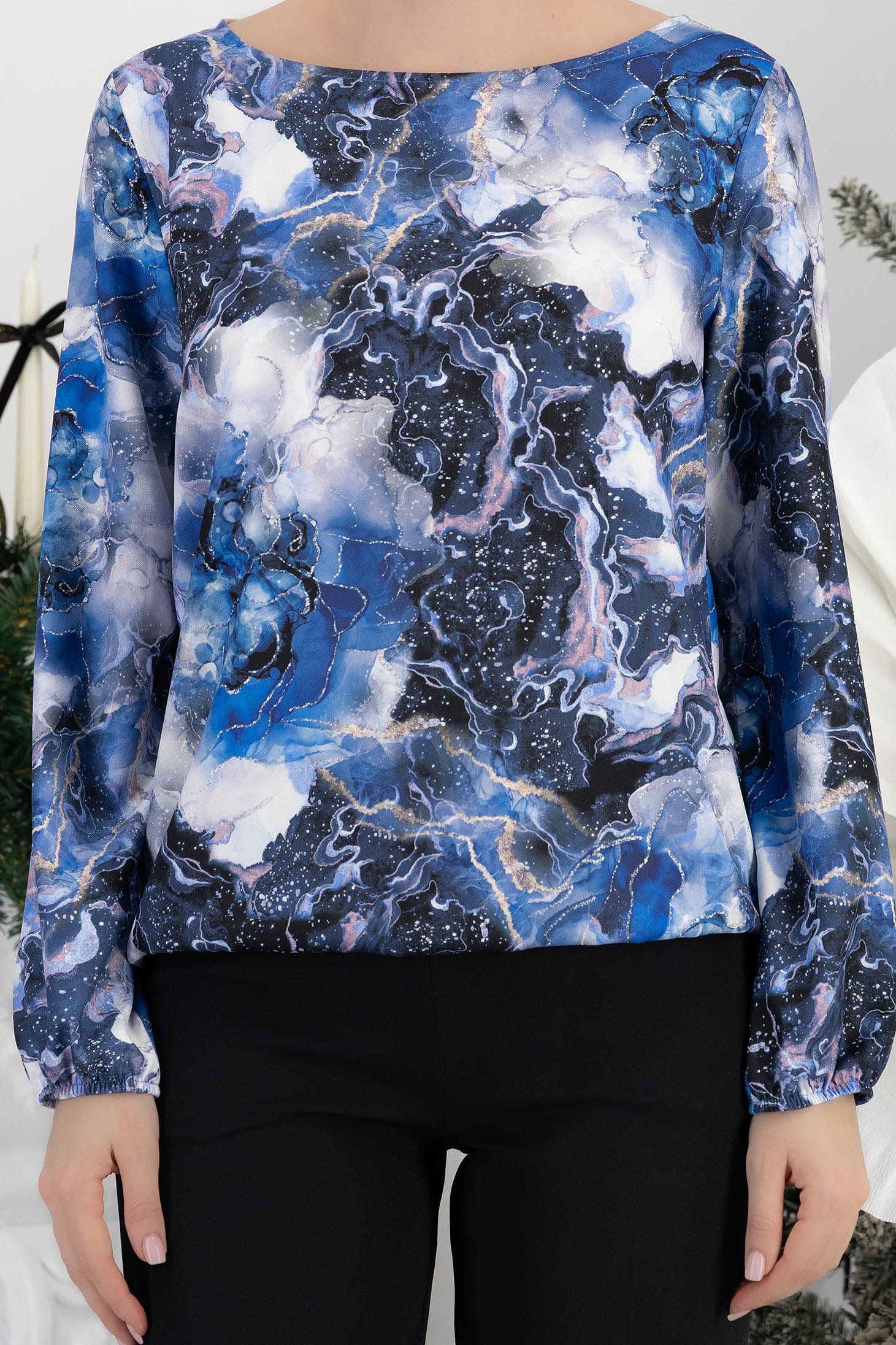 Bluza dama viscoza albastra cu croi larg cu maneci bufante 5 - StarShinerS.ro