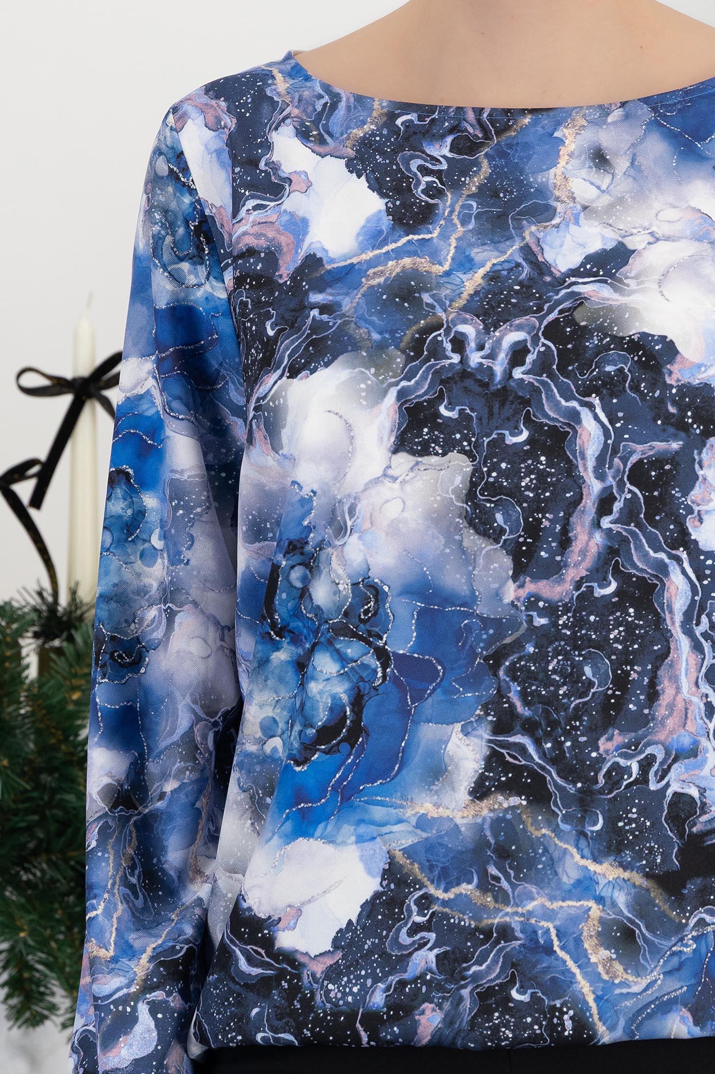 Bluza dama viscoza albastra cu croi larg cu maneci bufante 4 - StarShinerS.ro