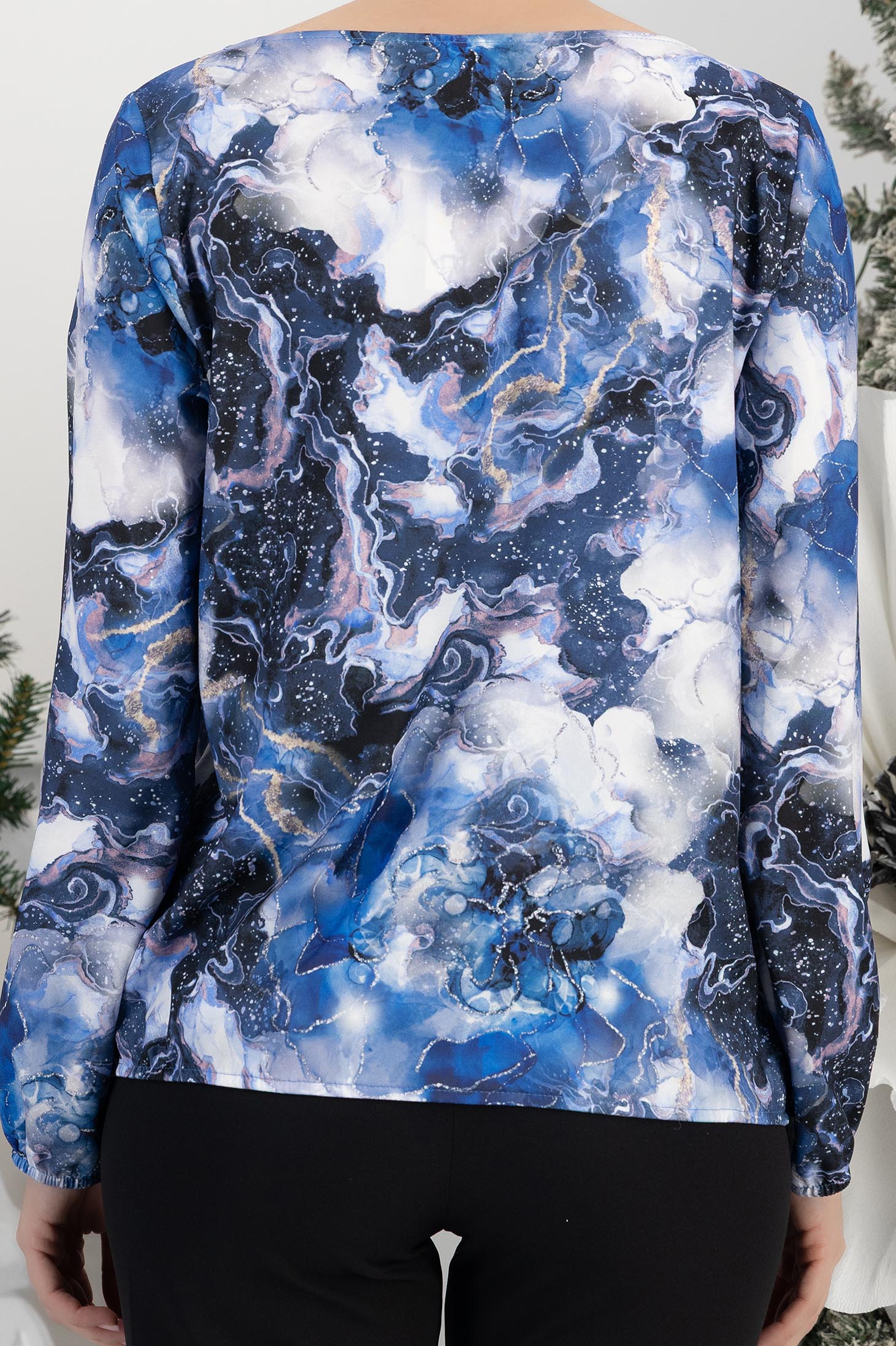 Bluza dama viscoza albastra cu croi larg cu maneci bufante 6 - StarShinerS.ro