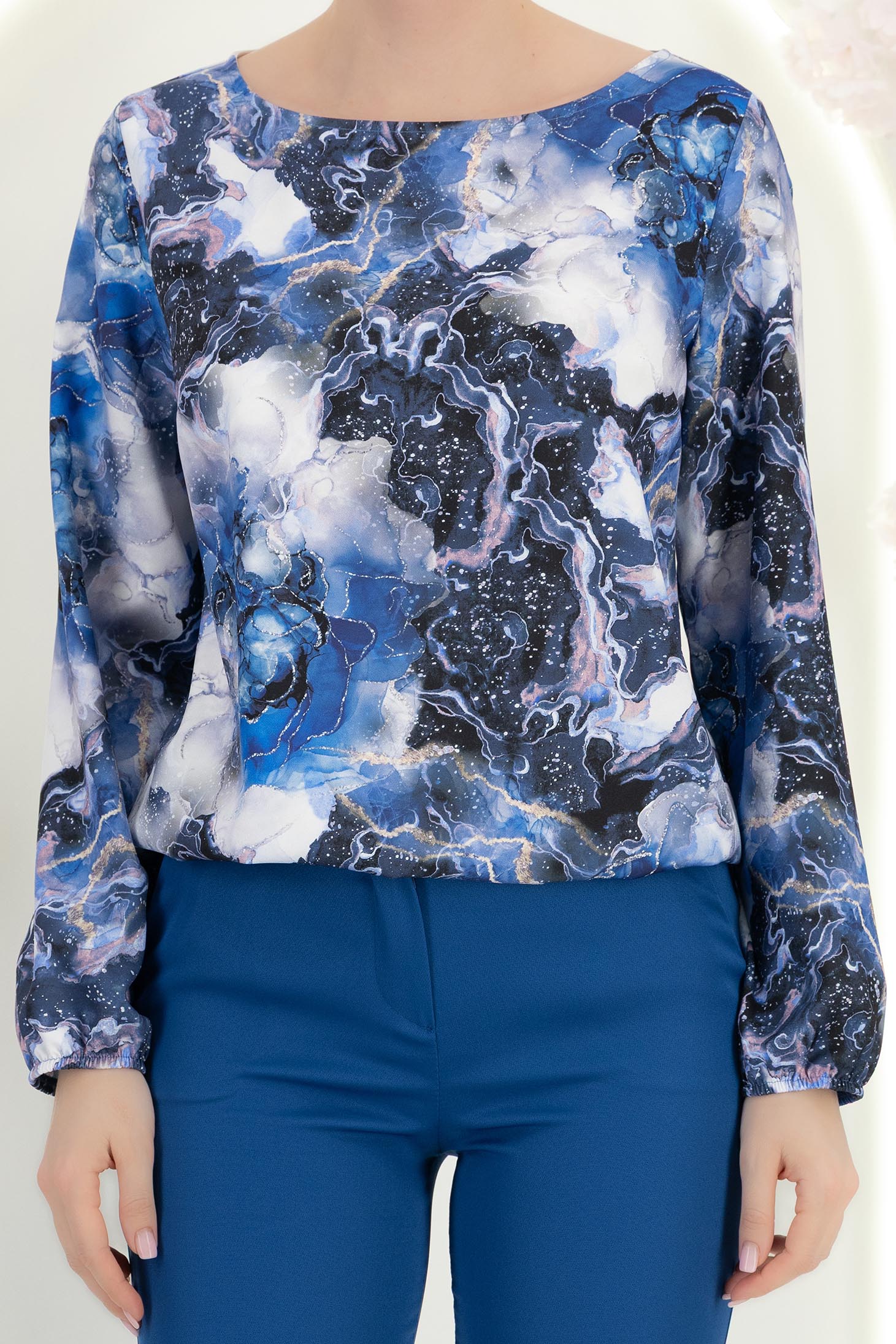 Bluza din viscoza albastra cu croi larg si maneci bufante 5 - StarShinerS.ro