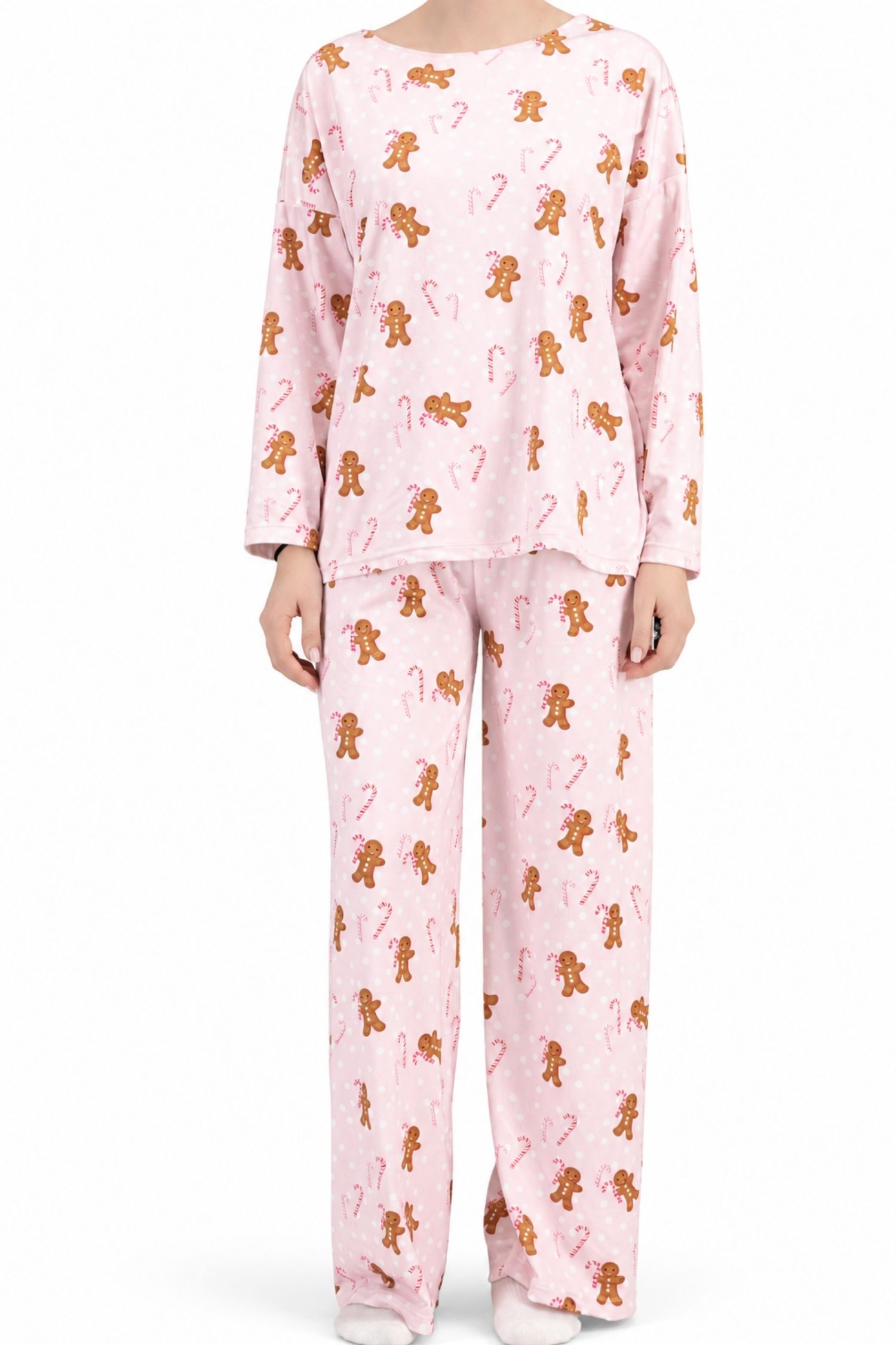 Pijama roz largă din viscoză, cu imprimeu abstract 4 - StarShinerS.ro