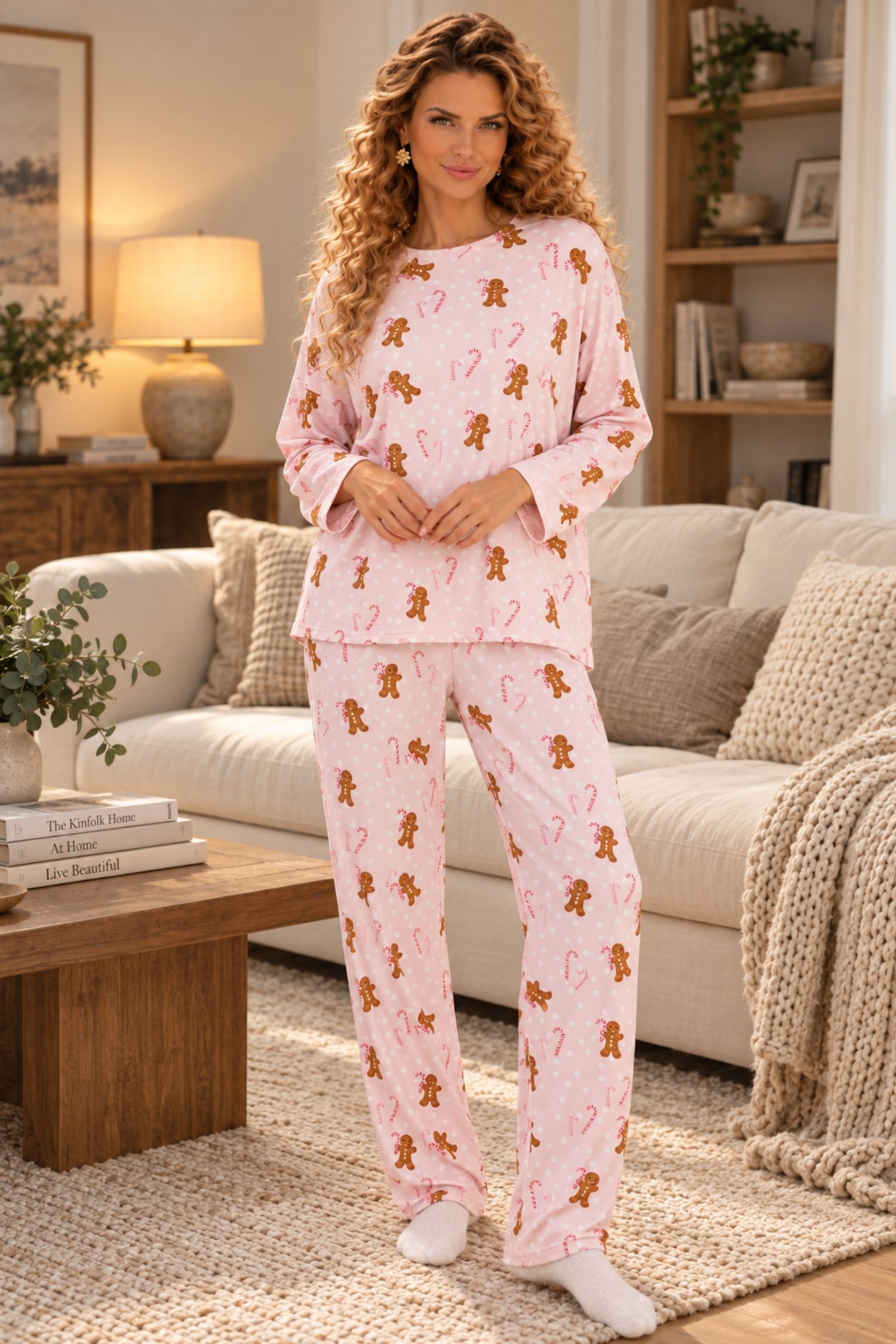 Pijama roz largă din viscoză, cu imprimeu abstract 2 - StarShinerS.ro