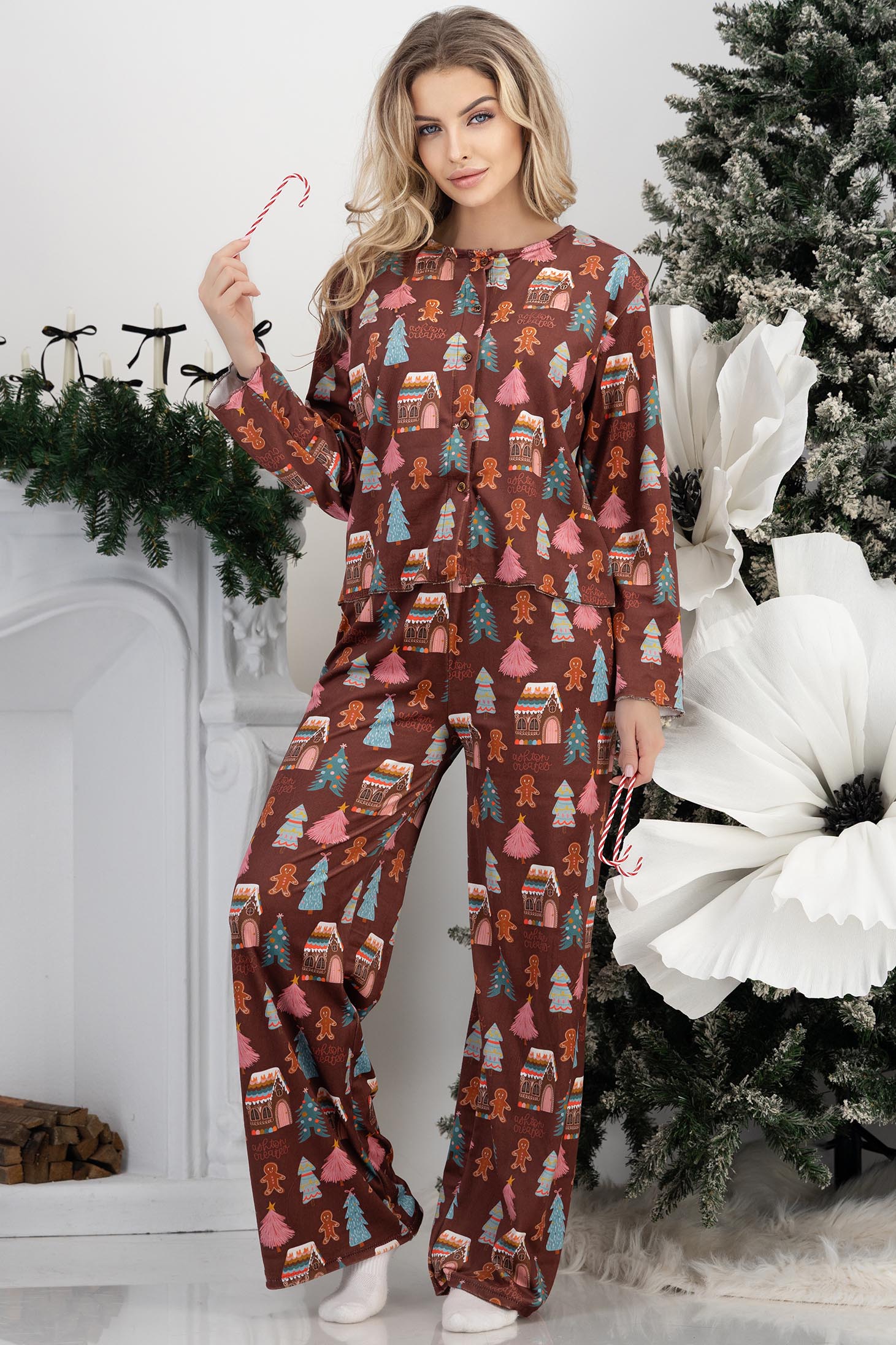 Smeđ ženske pidžame viskoza dug 6 - StarShinerS.hr