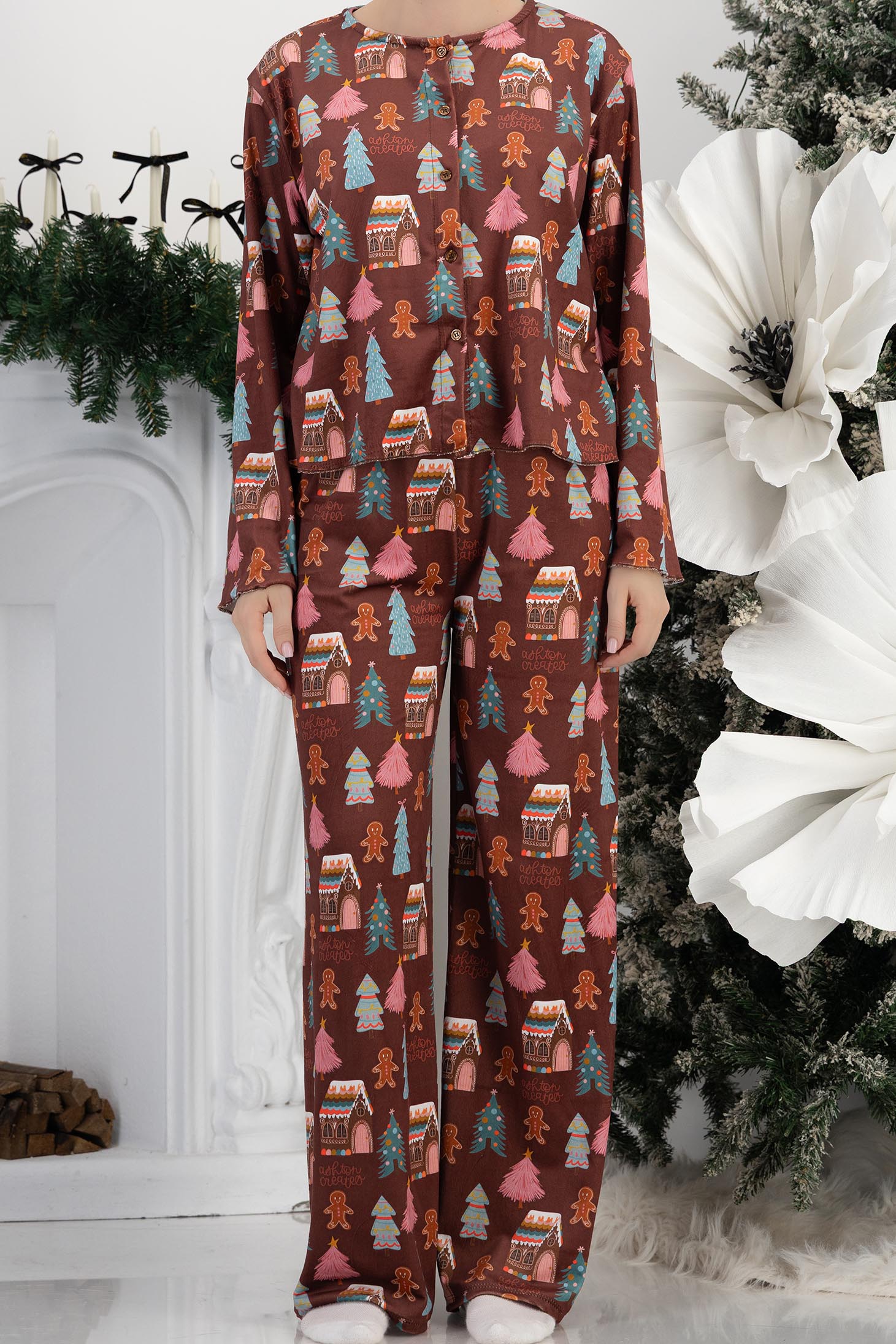 Smeđ ženske pidžame viskoza dug 4 - StarShinerS.hr