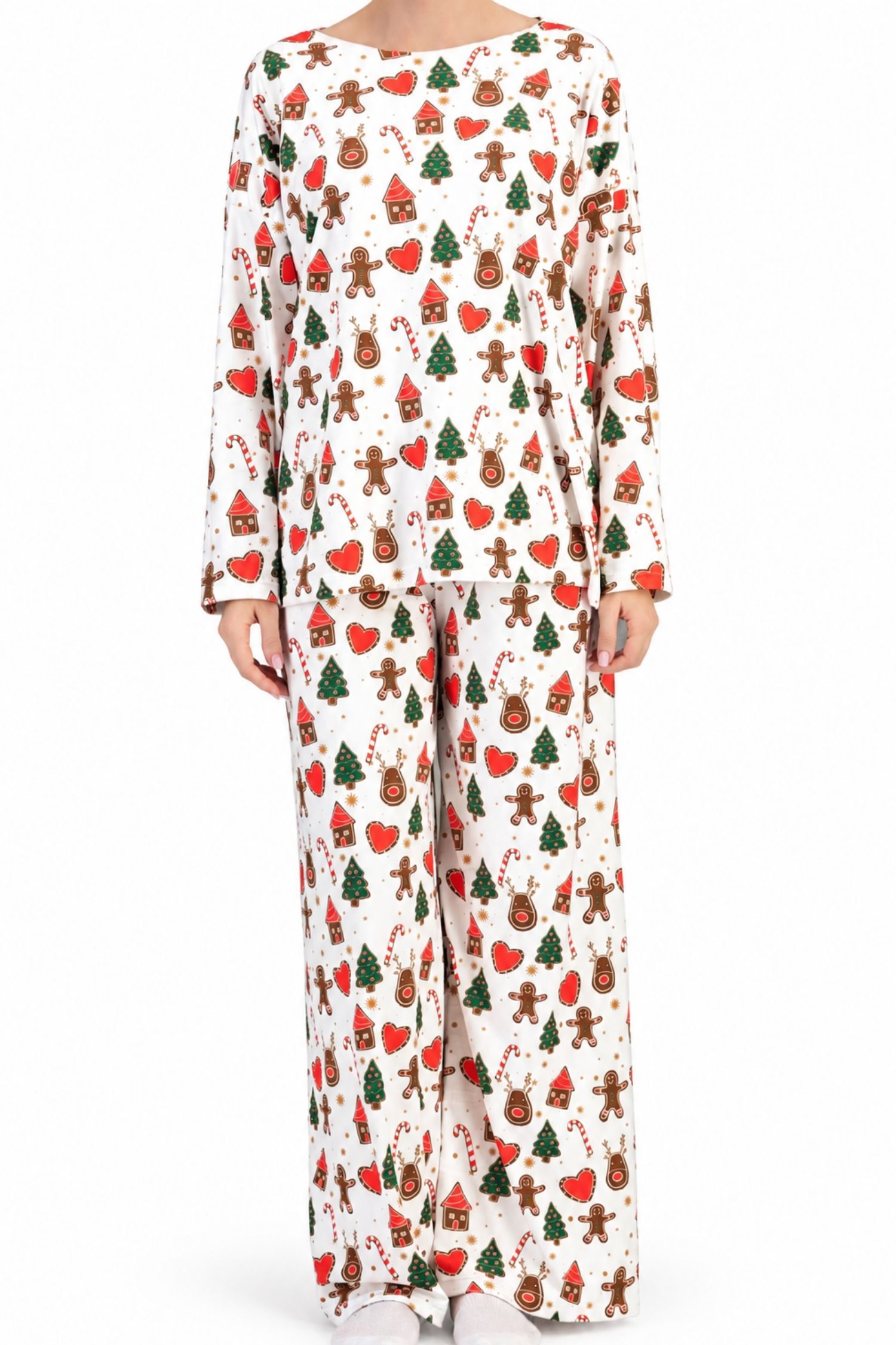 Pijama albă largă din viscoză, cu imprimeu abstract 2 - StarShinerS.ro