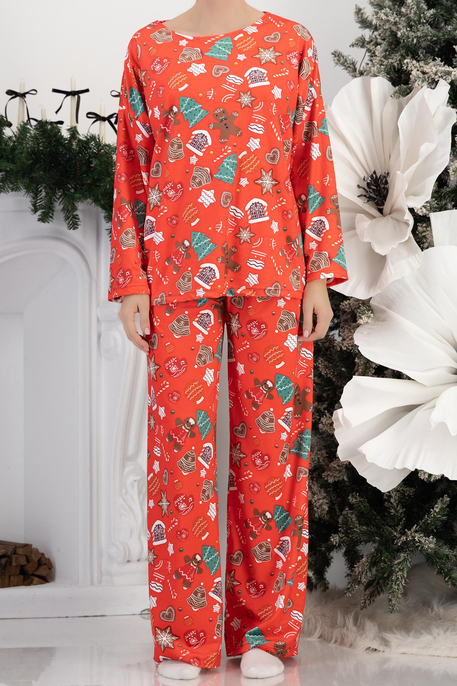 červená dámská pyžama viscoza dlouhý 5 - StarShinerS.cz