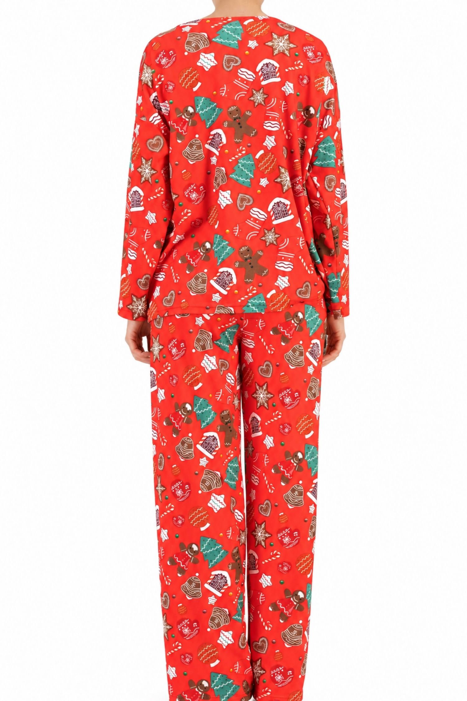 Pijama roșie largă din viscoză, cu imprimeu abstract 3 - StarShinerS.ro