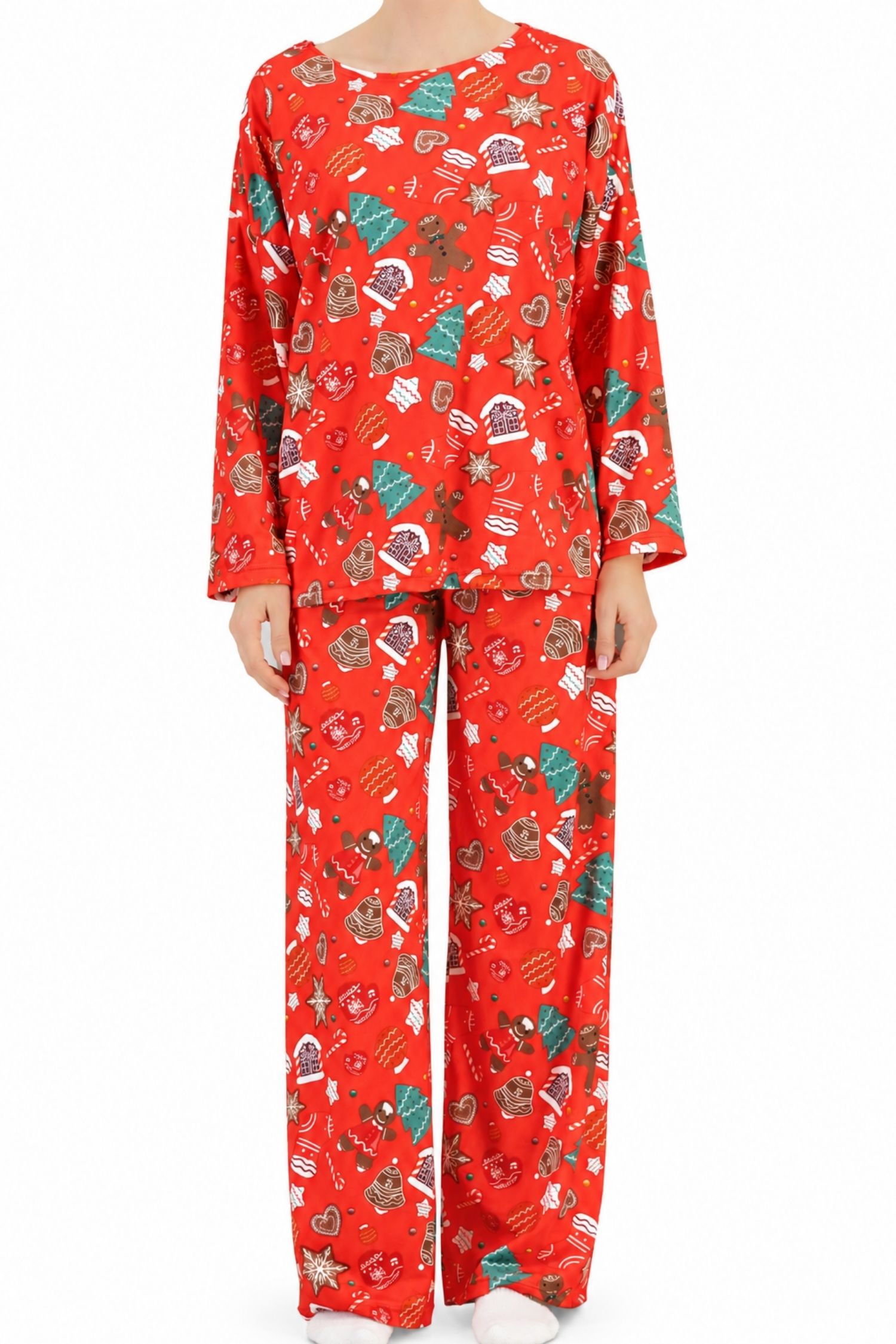 Pijama roșie largă din viscoză, cu imprimeu abstract 4 - StarShinerS.ro