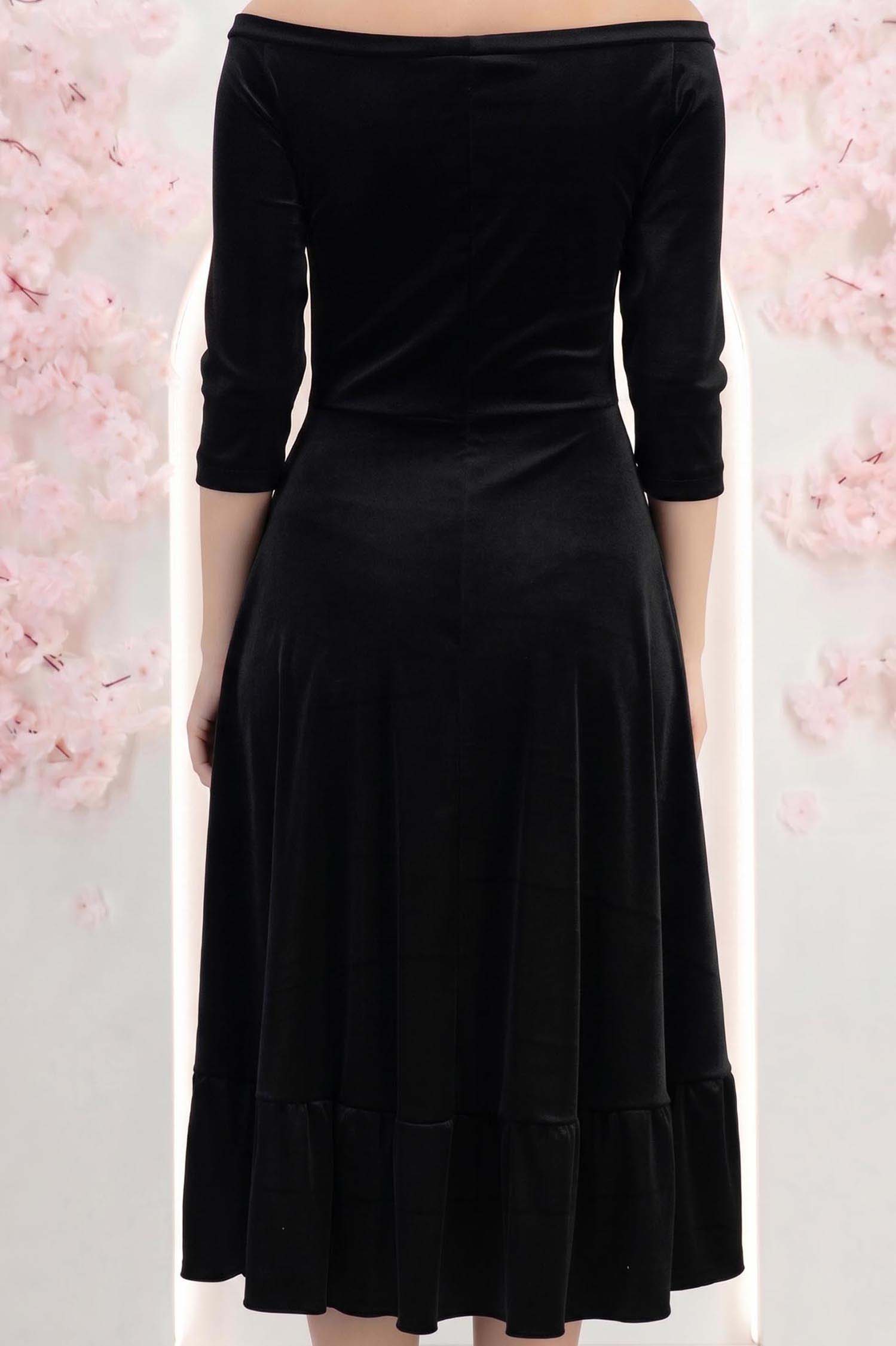 Rochie din catifea neagra midi in clos cu aplicatii stralucitoare laterale- StarShinerS 2 - StarShinerS.ro