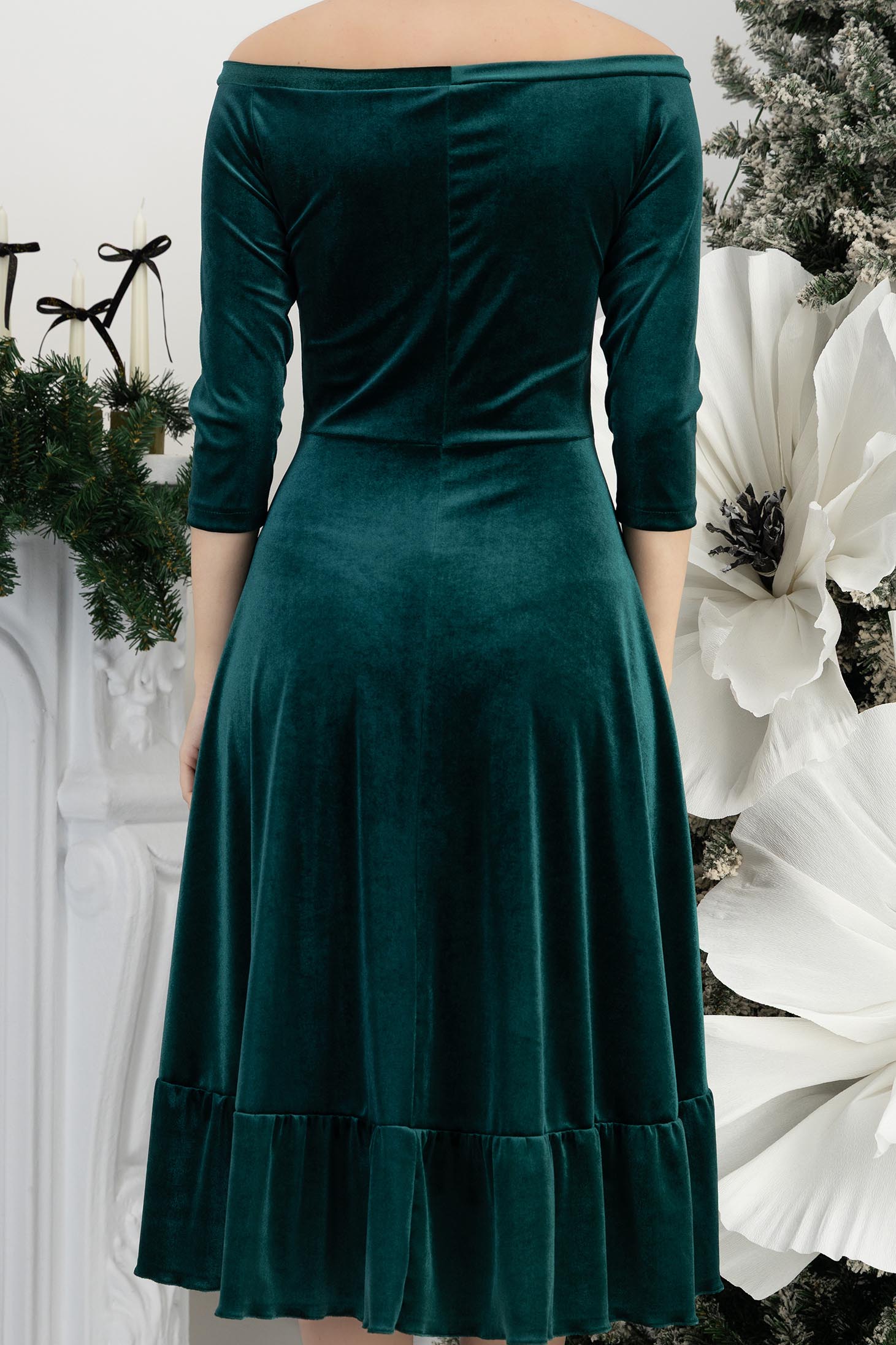 Zöld ruha - StarShinerS harang bársony midi 6 - StarShinerS.hu